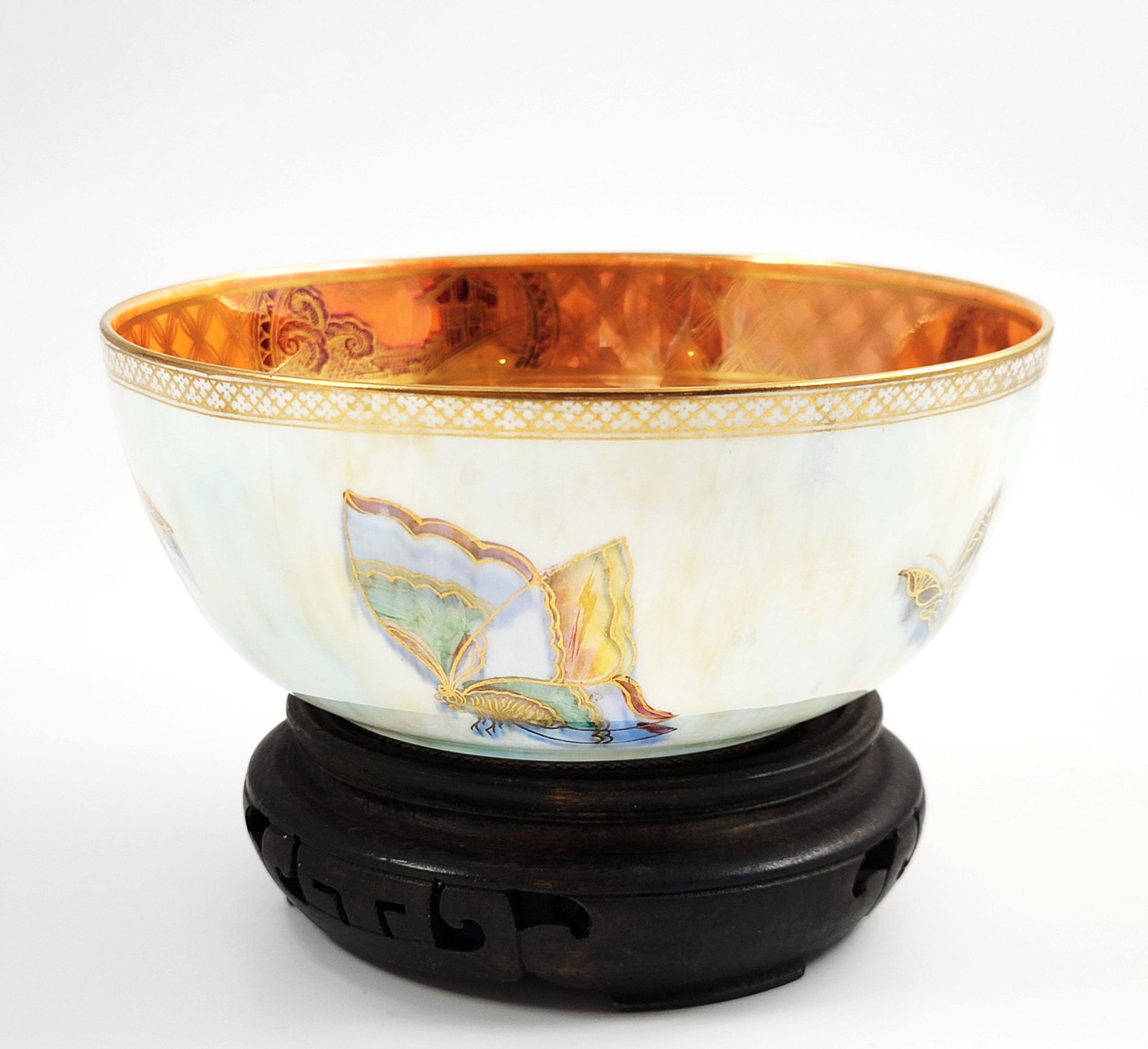 Daisy Makeig-Jones Wedgwood Butterfly Lustre Bowl, Mother-of-Pearl & Orange, Z4832, c.1915, Hand Painted