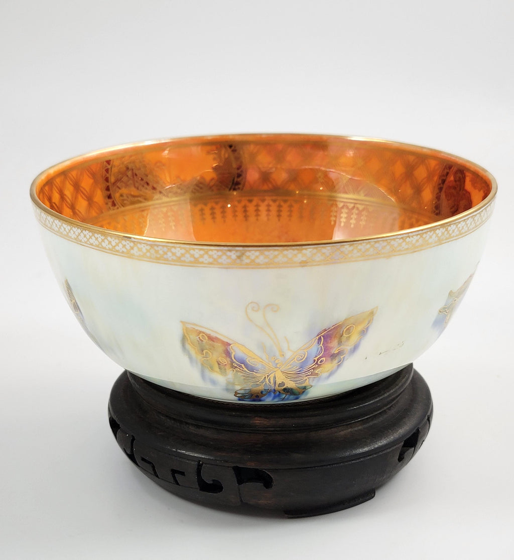 Daisy Makeig-Jones Wedgwood Butterfly Lustre Bowl, Mother-of-Pearl & Orange, Z4832, c.1915, Hand Painted