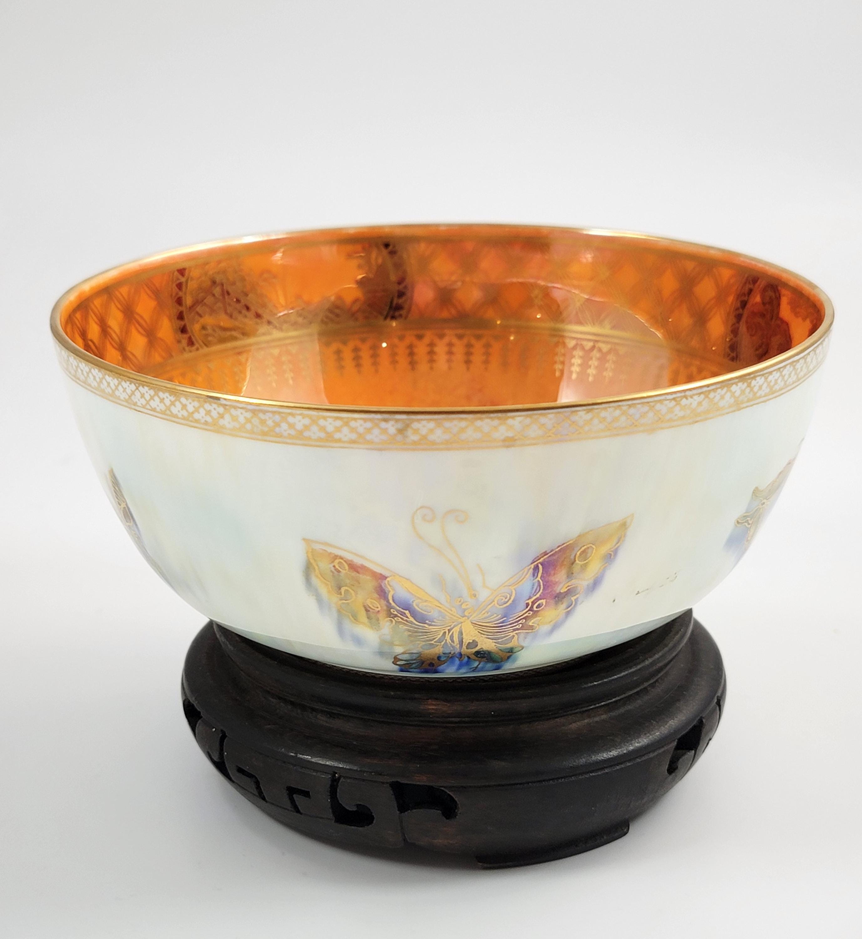 Daisy Makeig-Jones Wedgwood Butterfly Lustre Bowl, Mother-of-Pearl & Orange, Z4832, c.1915, Hand Painted