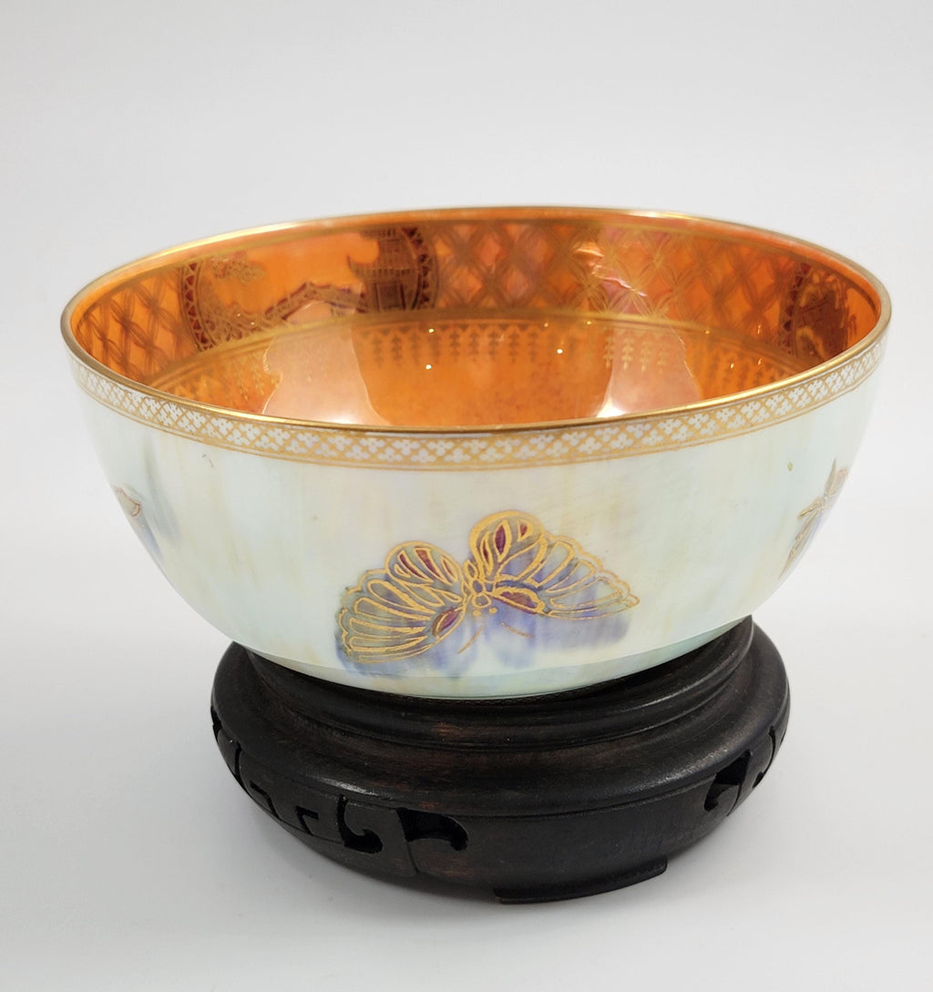 Daisy Makeig-Jones Wedgwood Butterfly Lustre Bowl, Mother-of-Pearl & Orange, Z4832, c.1915, Hand Painted