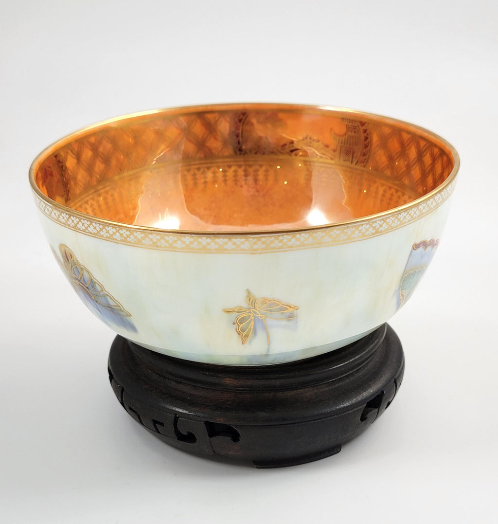 Daisy Makeig-Jones Wedgwood Butterfly Lustre Bowl, Mother-of-Pearl & Orange, Z4832, c.1915, Hand Painted