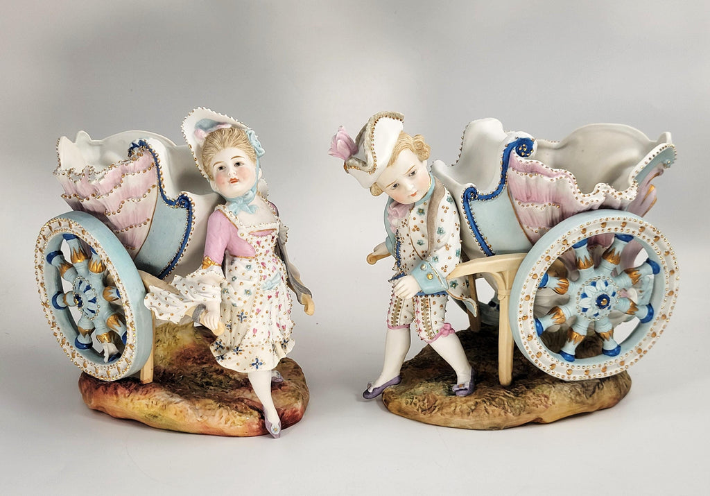Kister, Scheibe-Alsbach (Thuringia), Pair of Porcelain Figural Flower Carts,c.1887