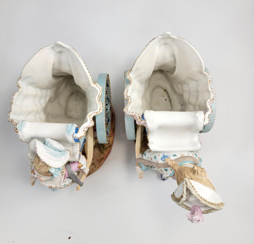 Kister, Scheibe-Alsbach (Thuringia), Pair of Porcelain Figural Flower Carts,c.1887
