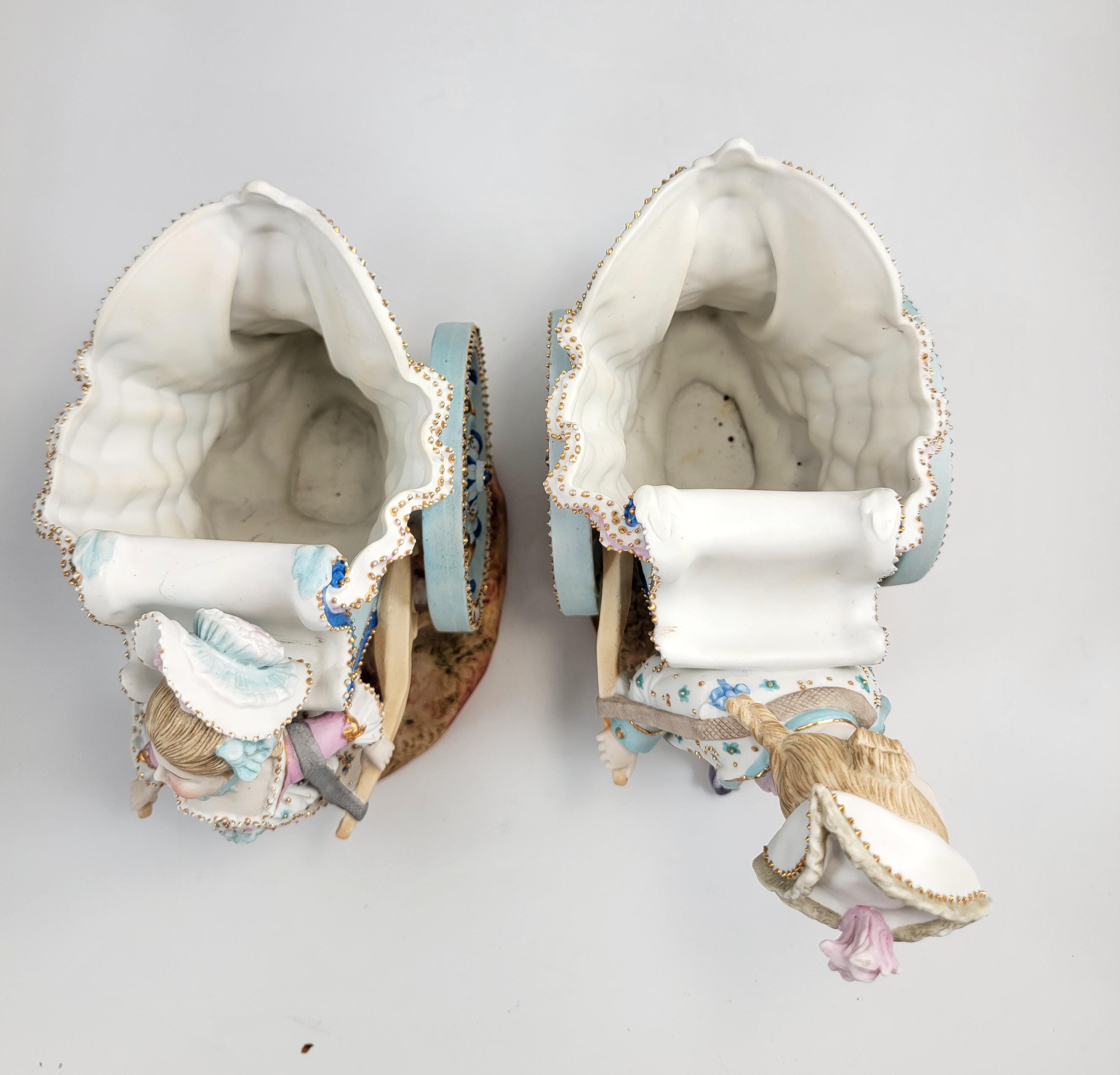 Kister, Scheibe-Alsbach (Thuringia), Pair of Porcelain Figural Flower Carts,c.1887