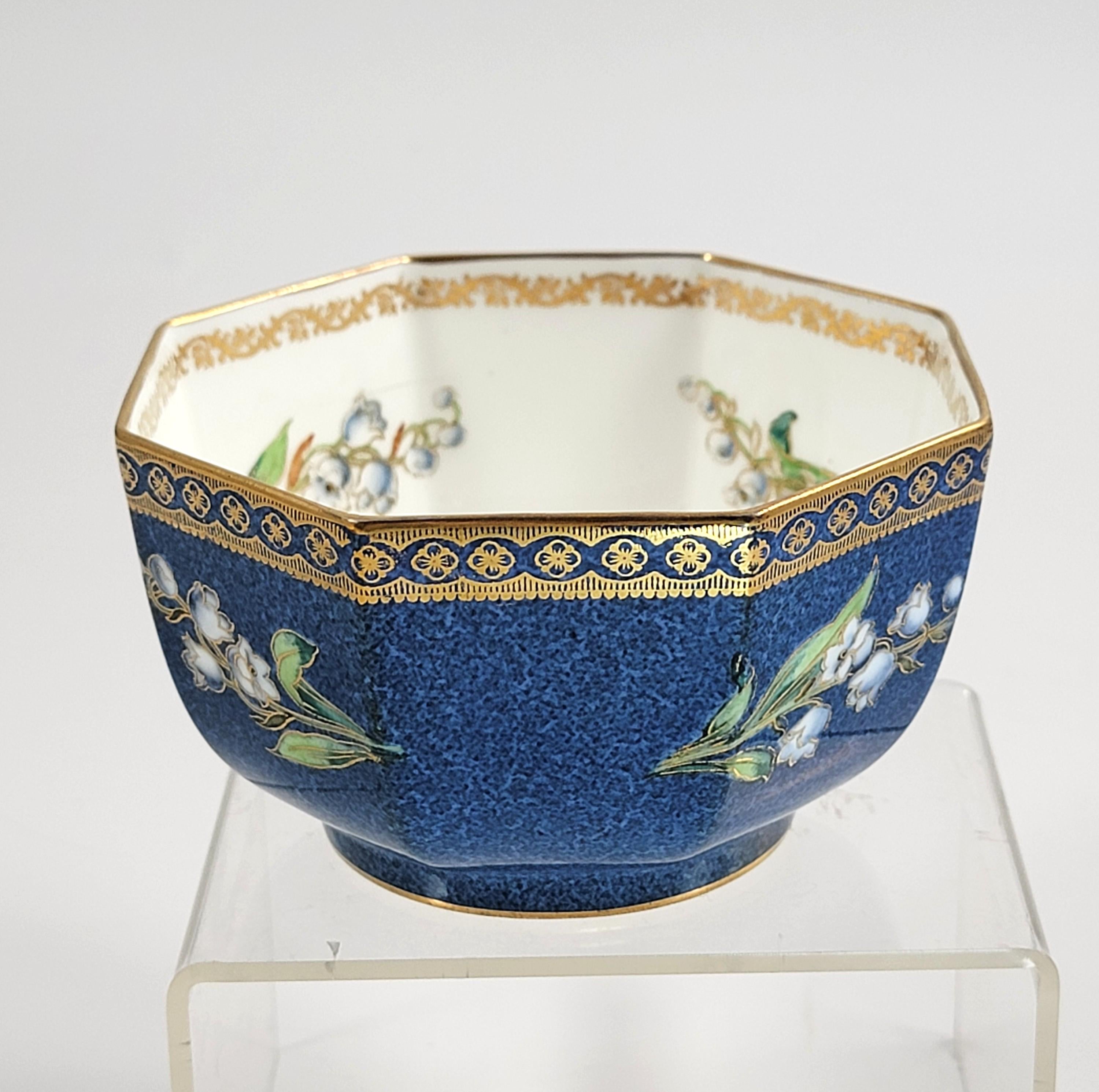 Rare Wedgwood Lustre Bowl: Lily of the Valley, Powder Blue, Antique Porcelain c.1917