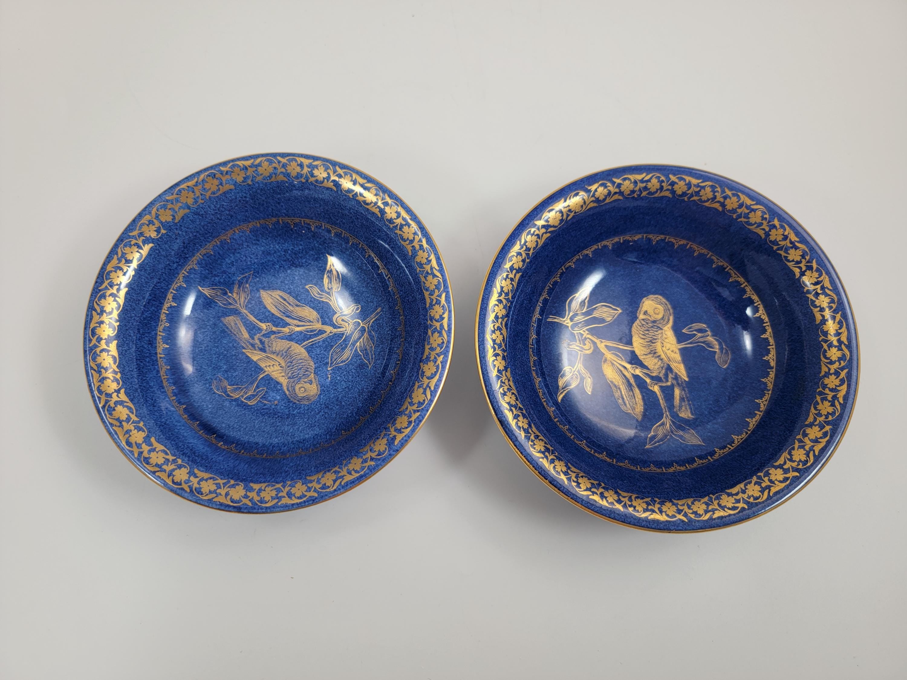 Rare Wedgwood Blue Lustre Owl Bowls by Daisy Makeig-Jones, Z4564, c.1915