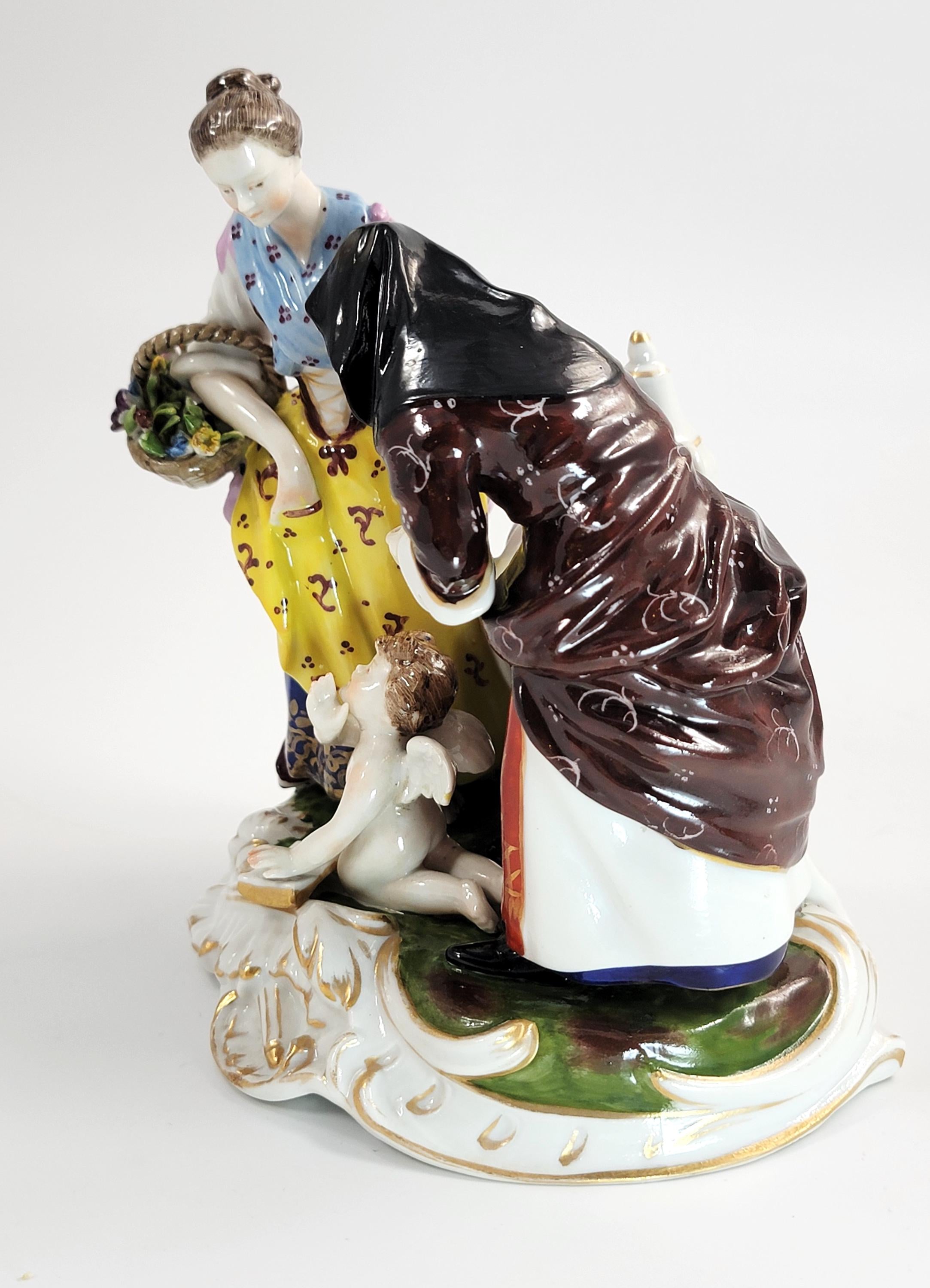Oldest Volkstedt Porcelain Group “Fortune Teller with Cupid”, German Thuringia, 1915