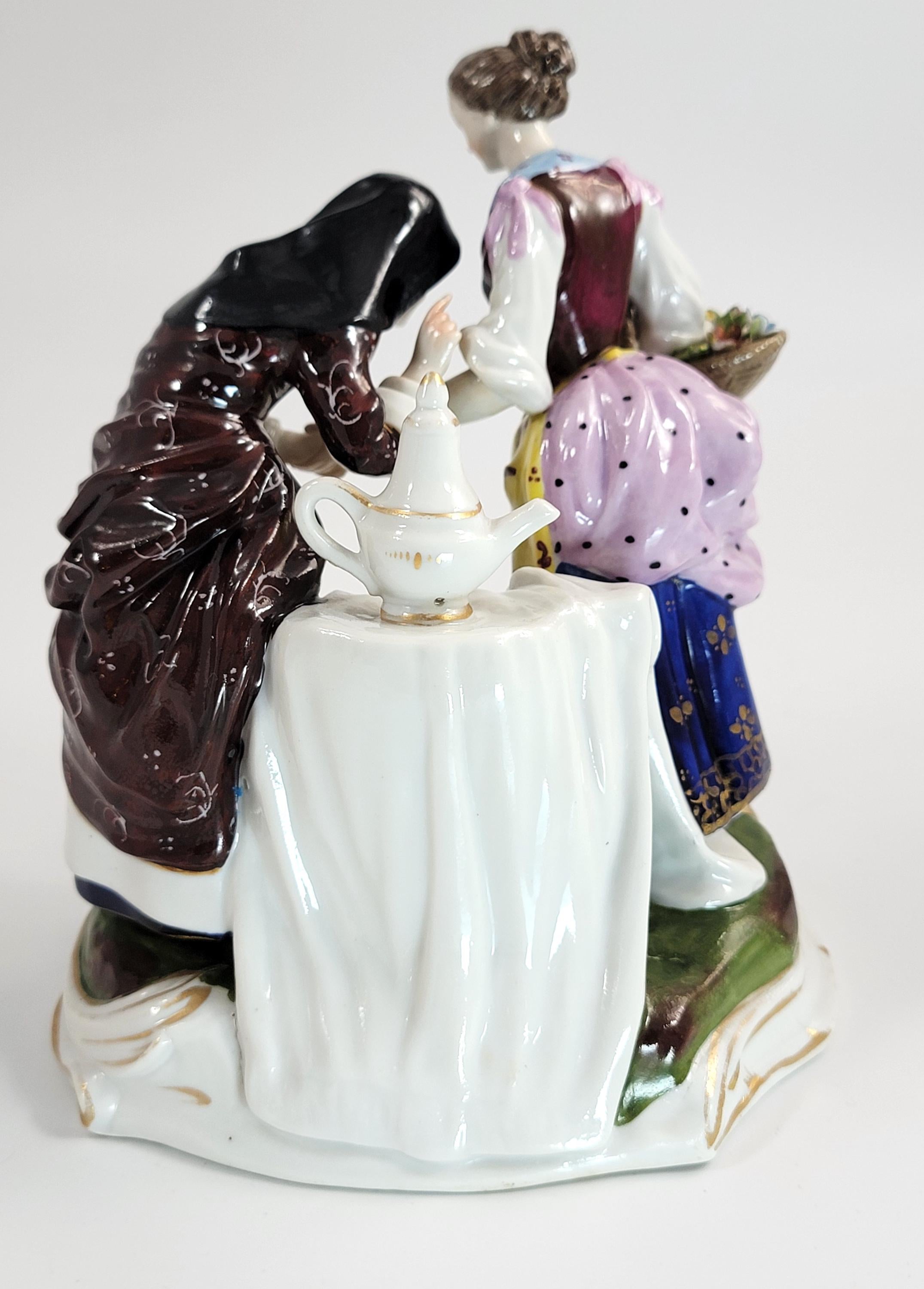 Oldest Volkstedt Porcelain Group “Fortune Teller with Cupid”, German Thuringia, 1915