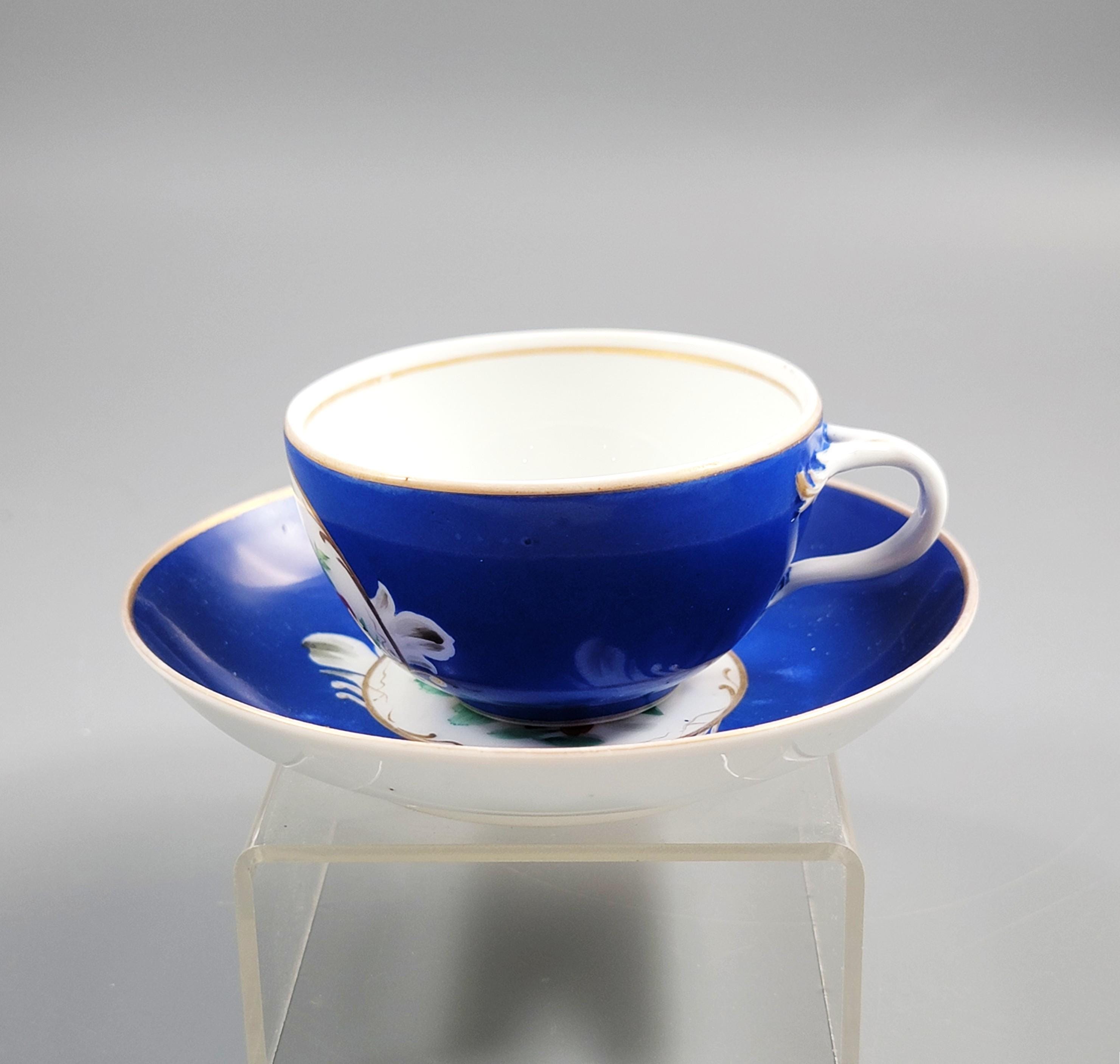 Antique Gardner Russian Porcelain Tea Cup and Saucer,  c.1880