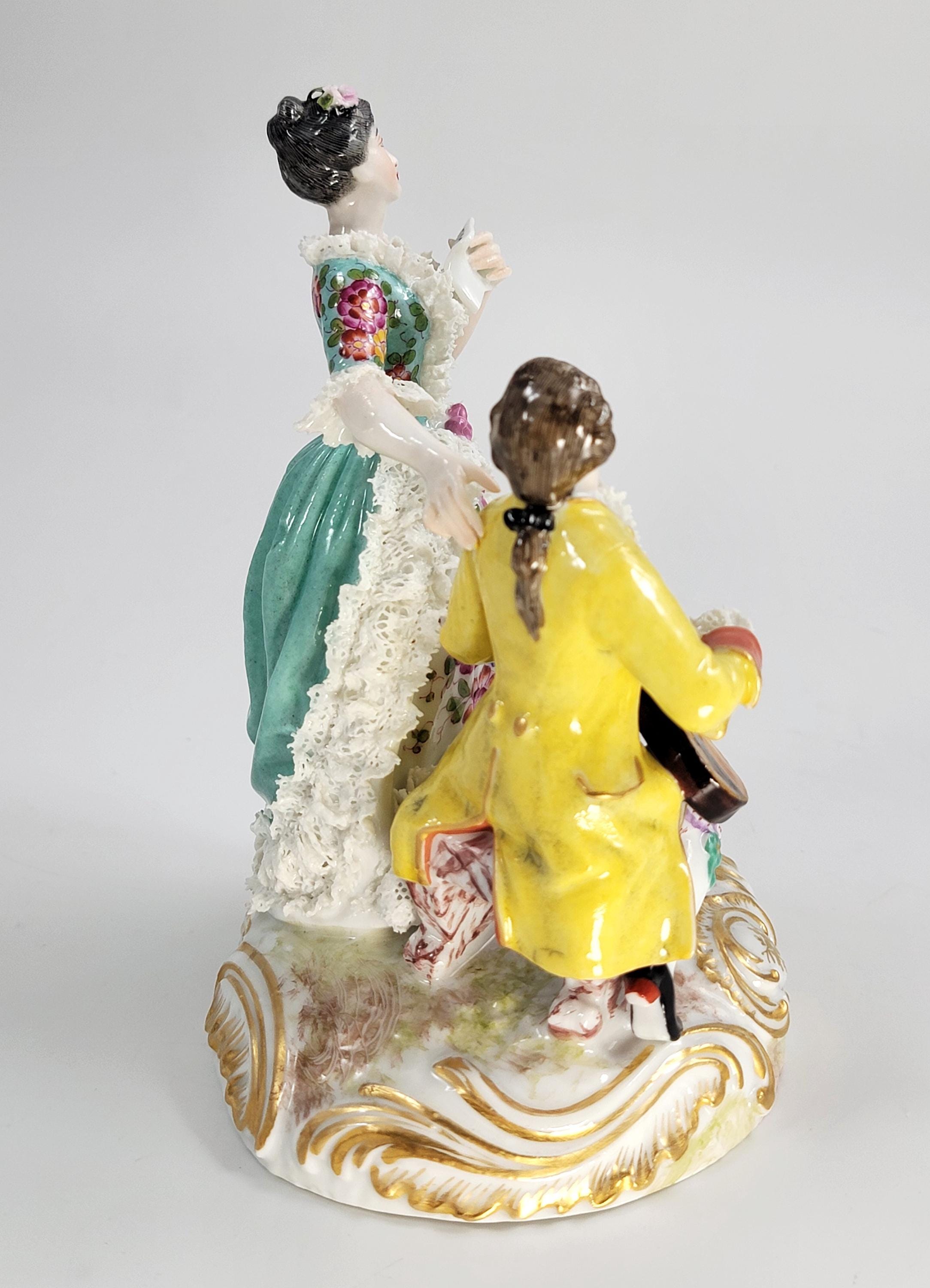Bourdois & Bloch Paris Biscuit-Lace Porcelain Group “Duo” Singer and Guitarist, c.1868
