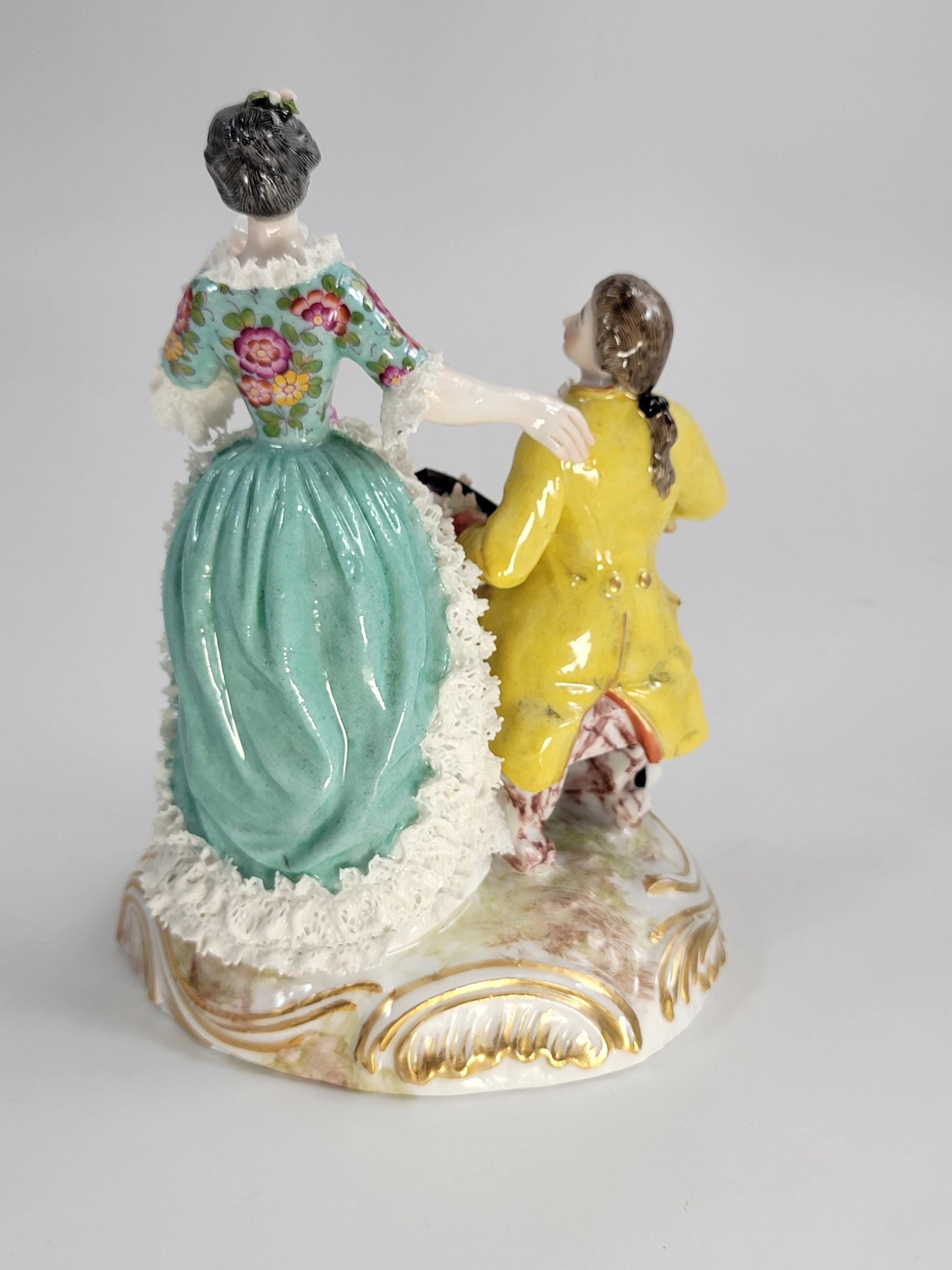 Bourdois & Bloch Paris Biscuit-Lace Porcelain Group “Duo” Singer and Guitarist, c.1868