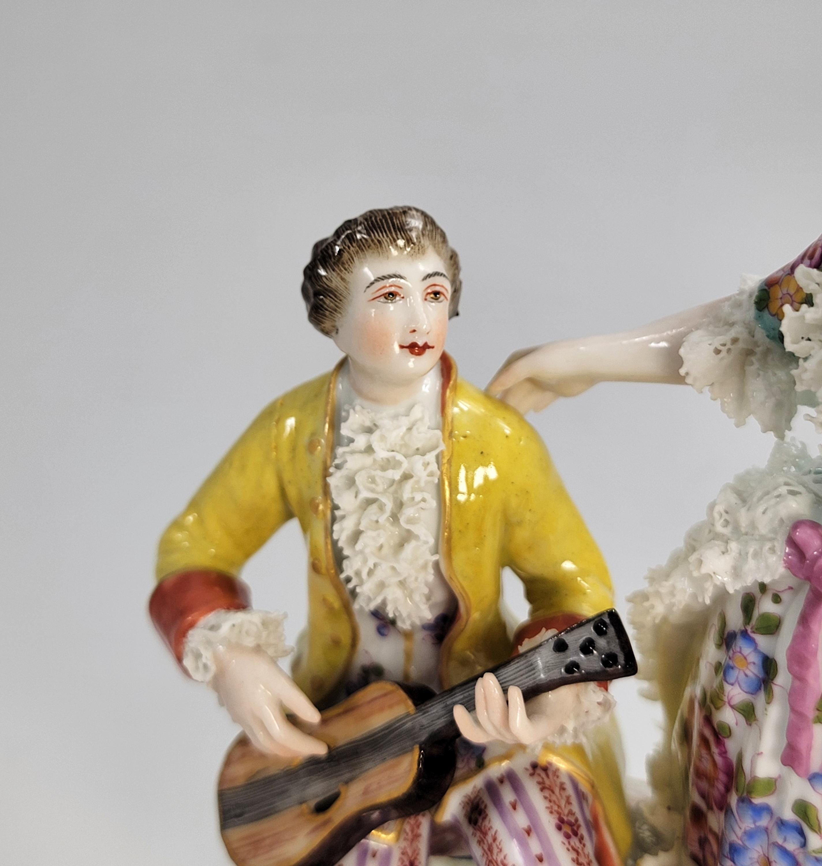 Bourdois & Bloch Paris Biscuit-Lace Porcelain Group “Duo” Singer and Guitarist, c.1868