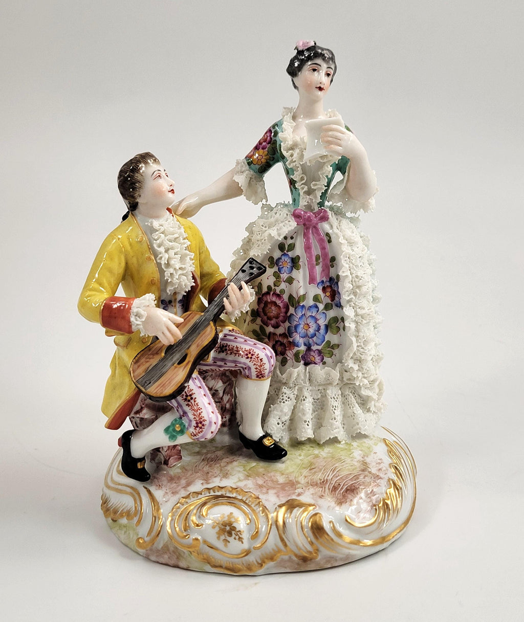 Bourdois & Bloch Paris Biscuit-Lace Porcelain Group “Duo” Singer and Guitarist, c.1868