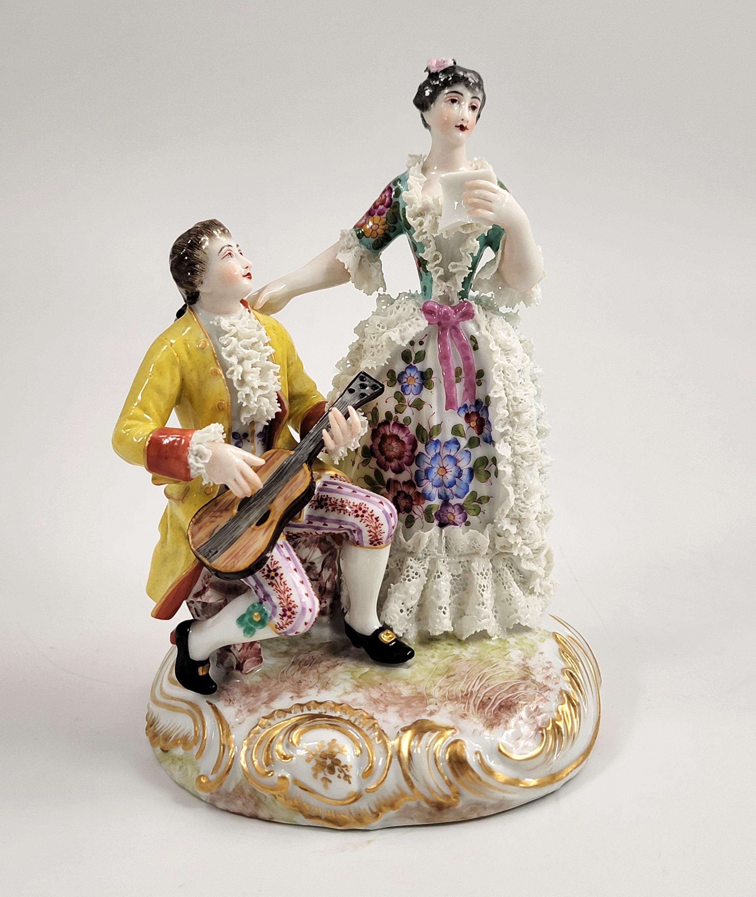 Bourdois & Bloch Paris Biscuit-Lace Porcelain Group “Duo” Singer and Guitarist, c.1868