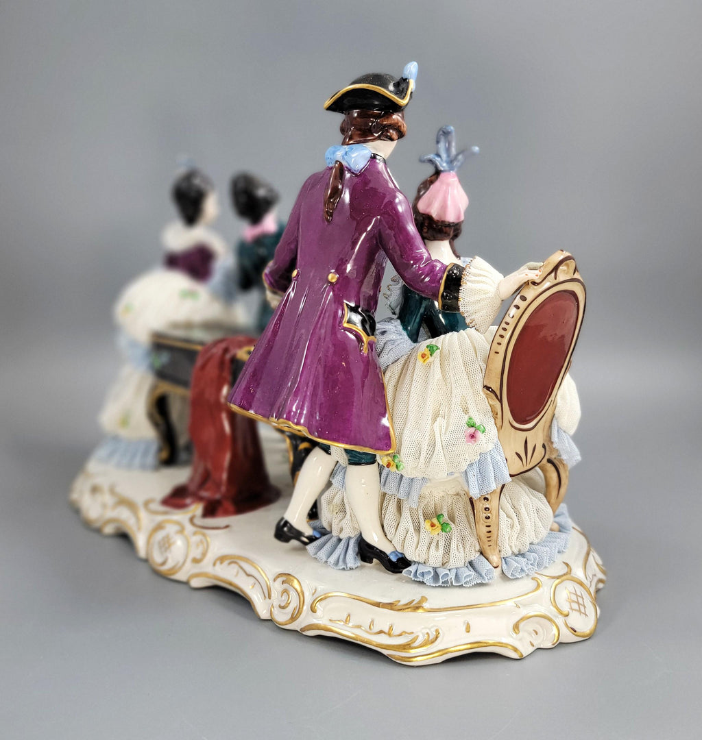 Ernst Bohne Söhne Lace Figural Group, Piano Scene, c.1901.