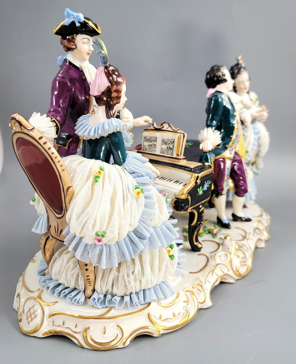 Ernst Bohne Söhne Lace Figural Group, Piano Scene, c.1901.