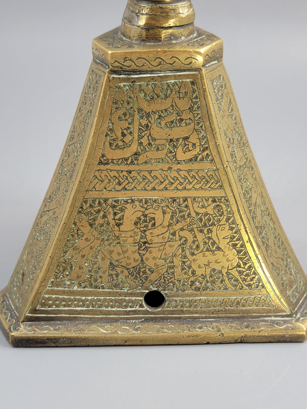 Qajar Persian Engraved Brass Candlestick, c.1880, Large Hand Work