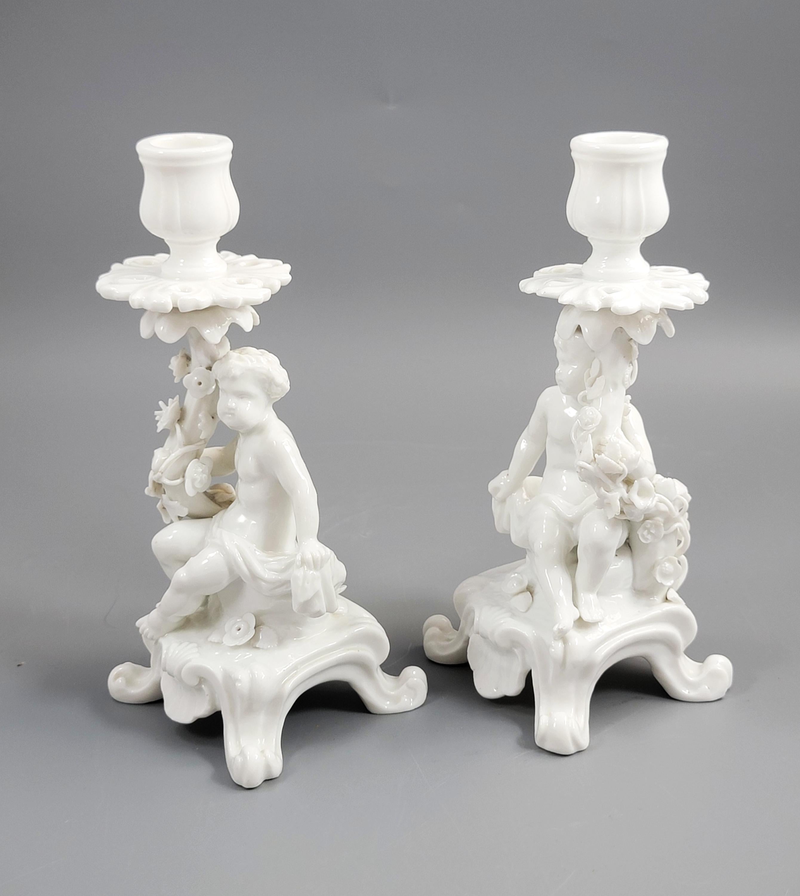 Rare Antique Minton Pair of Figural Candlesticks (Putti), c.1820s