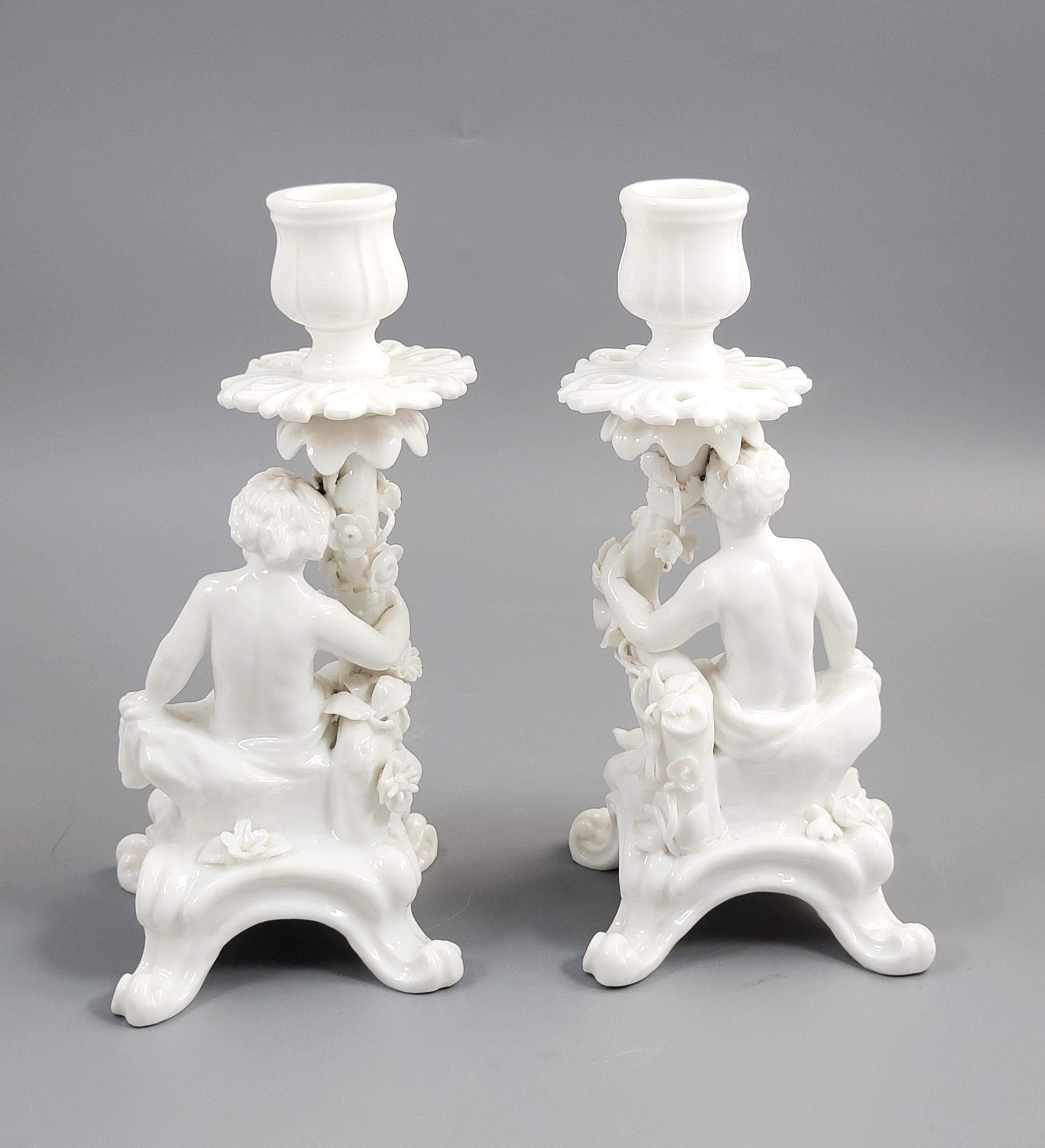 Rare Antique Minton Pair of Figural Candlesticks (Putti), c.1820s