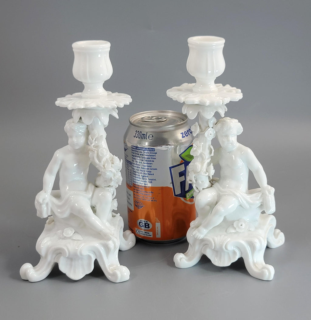 Rare Antique Minton Pair of Figural Candlesticks (Putti), c.1820s