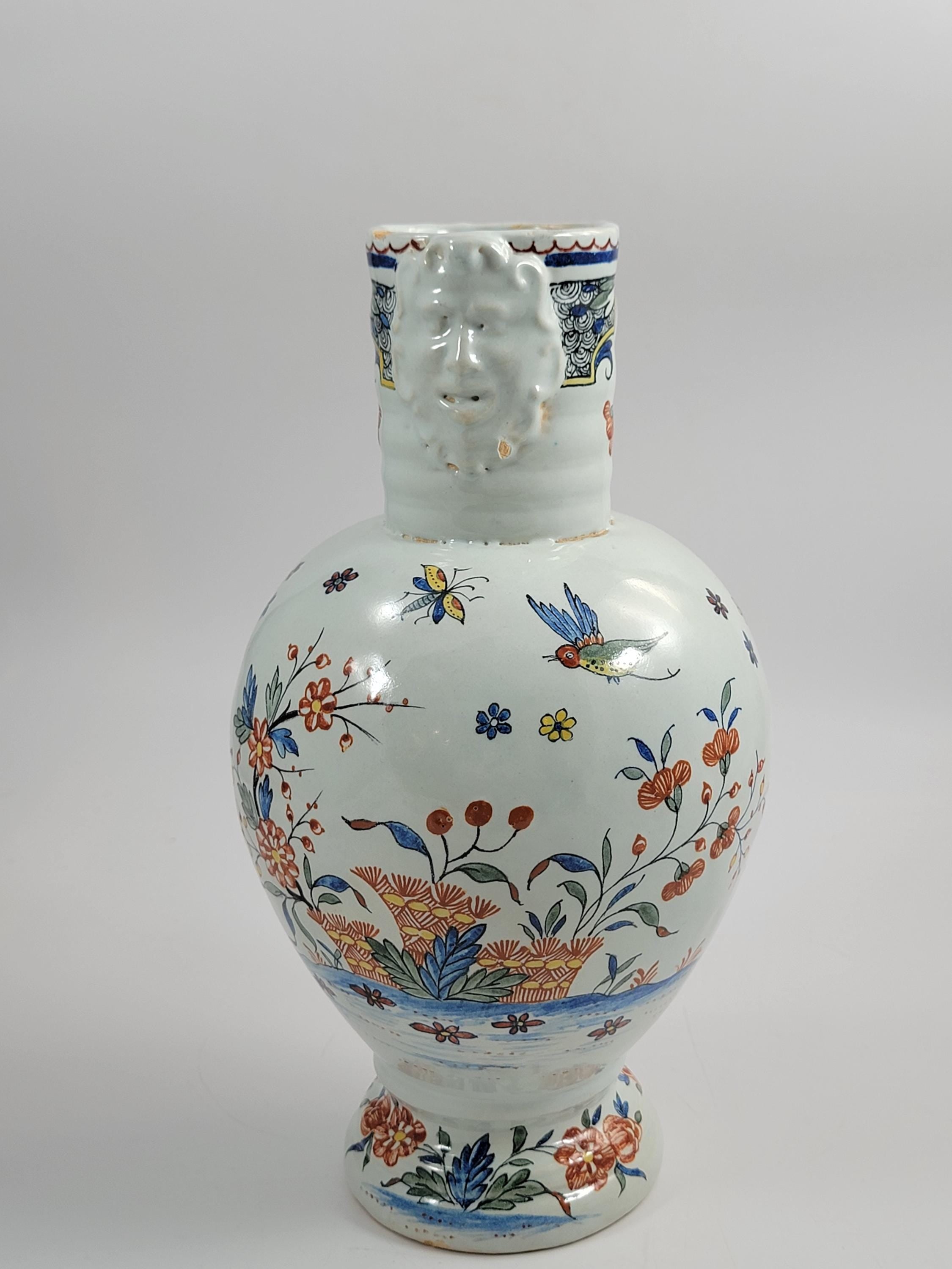 Brussels Faience Jug with Mask Spout, Haie Fleurie, c.1760–1790