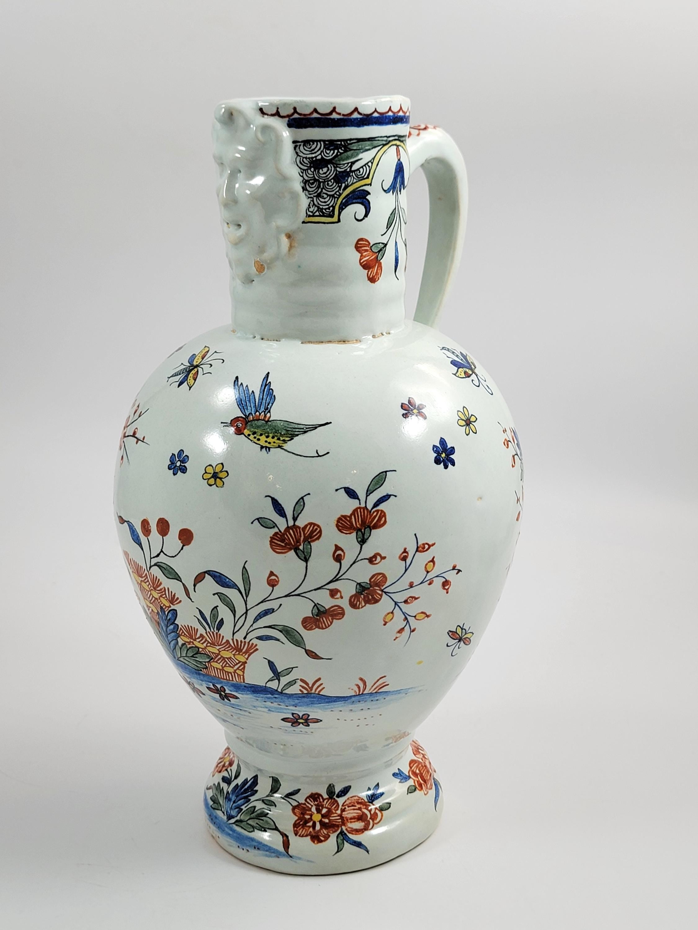 Brussels Faience Jug with Mask Spout, Haie Fleurie, c.1760–1790