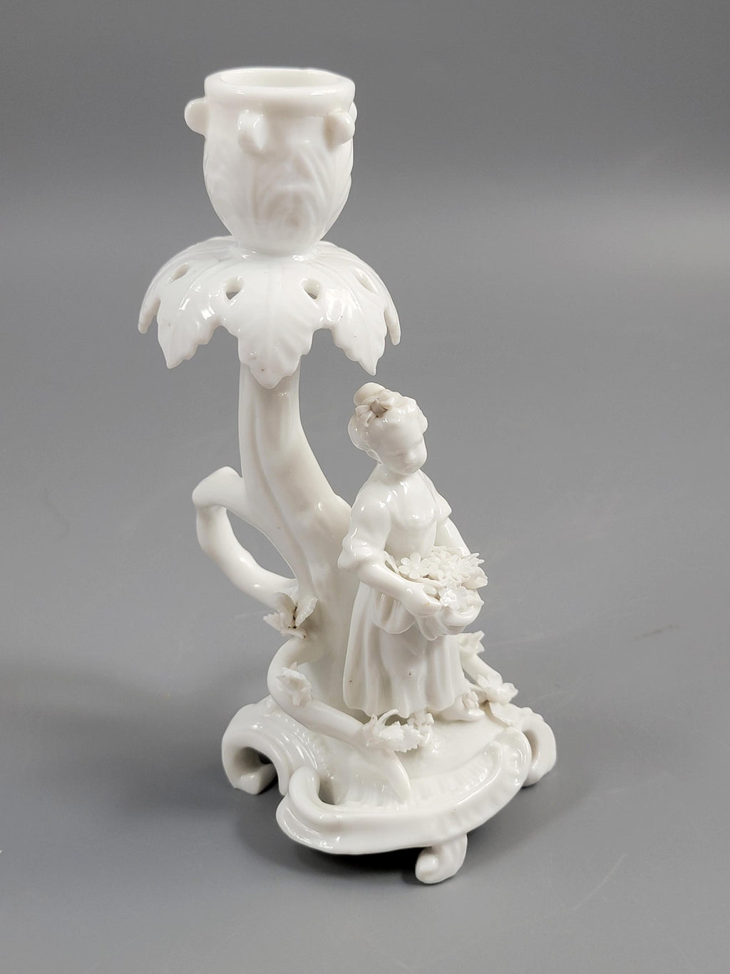 Rare Antique Minton Go-to-Bed Candlestick, Girl with Flowers, c.1820
