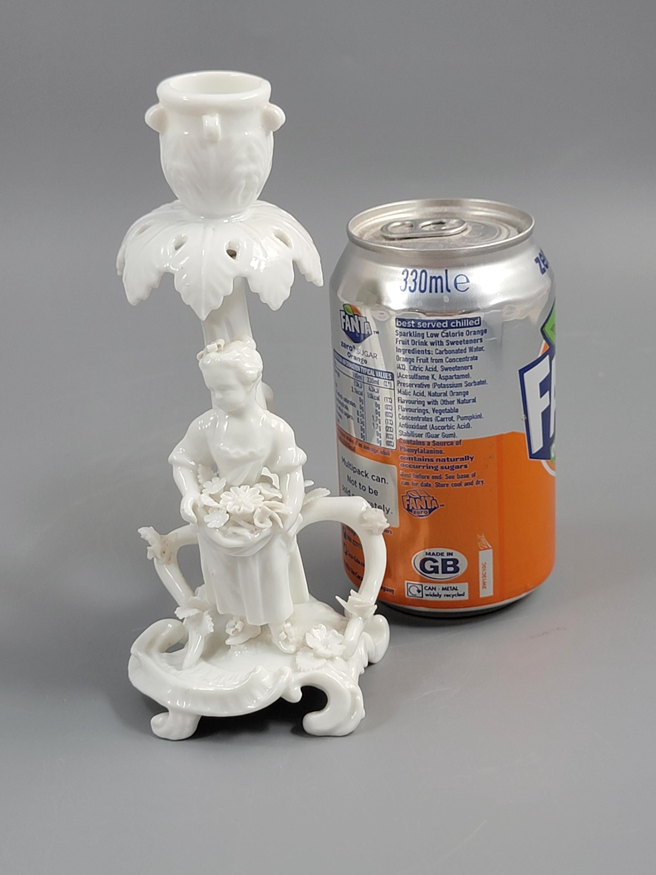 Rare Antique Minton Go-to-Bed Candlestick, Girl with Flowers, c.1820