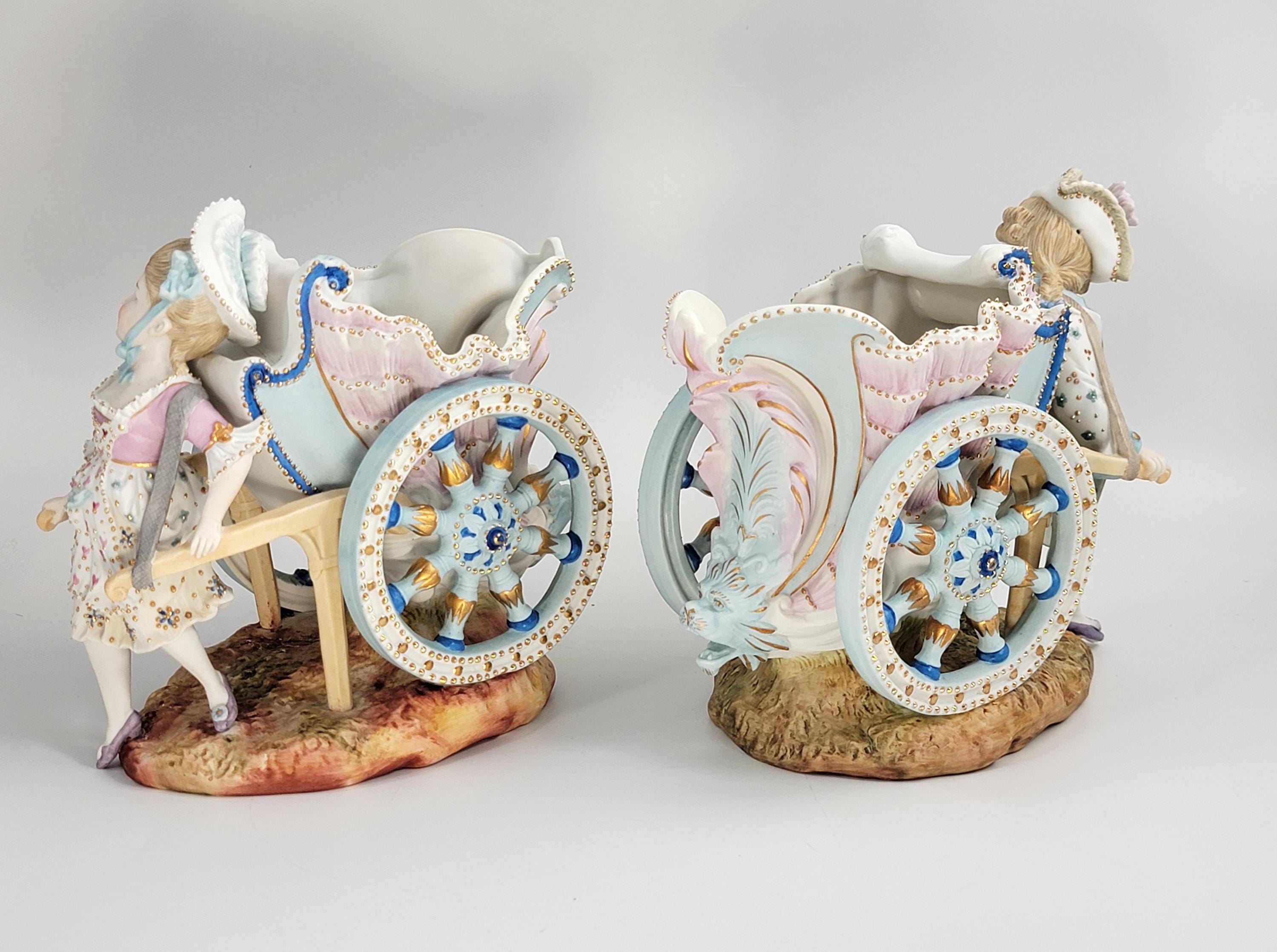 Kister, Scheibe-Alsbach (Thuringia), Pair of Porcelain Figural Flower Carts,c.1887