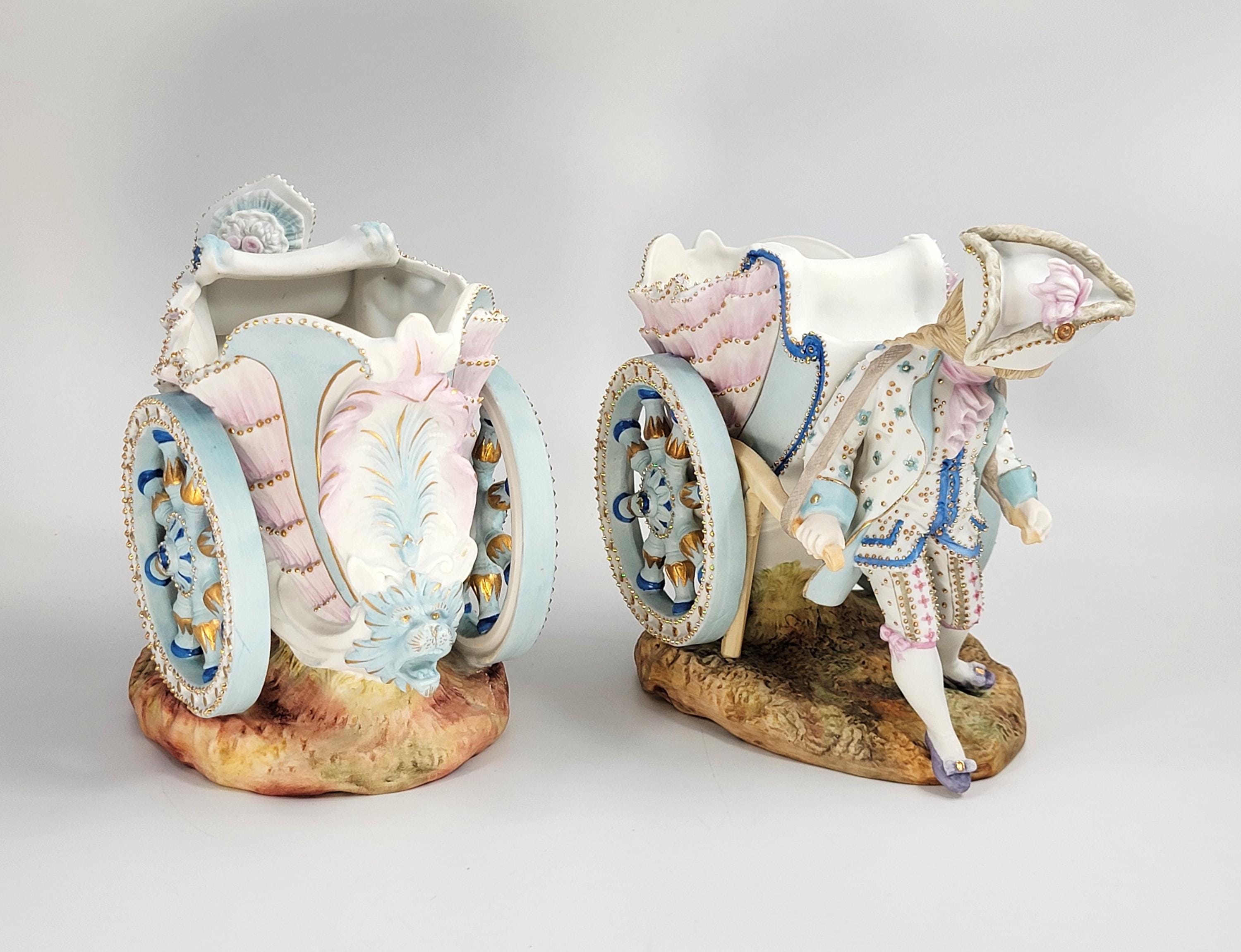 Kister, Scheibe-Alsbach (Thuringia), Pair of Porcelain Figural Flower Carts,c.1887
