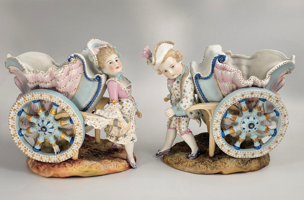 Kister, Scheibe-Alsbach (Thuringia), Pair of Porcelain Figural Flower Carts,c.1887