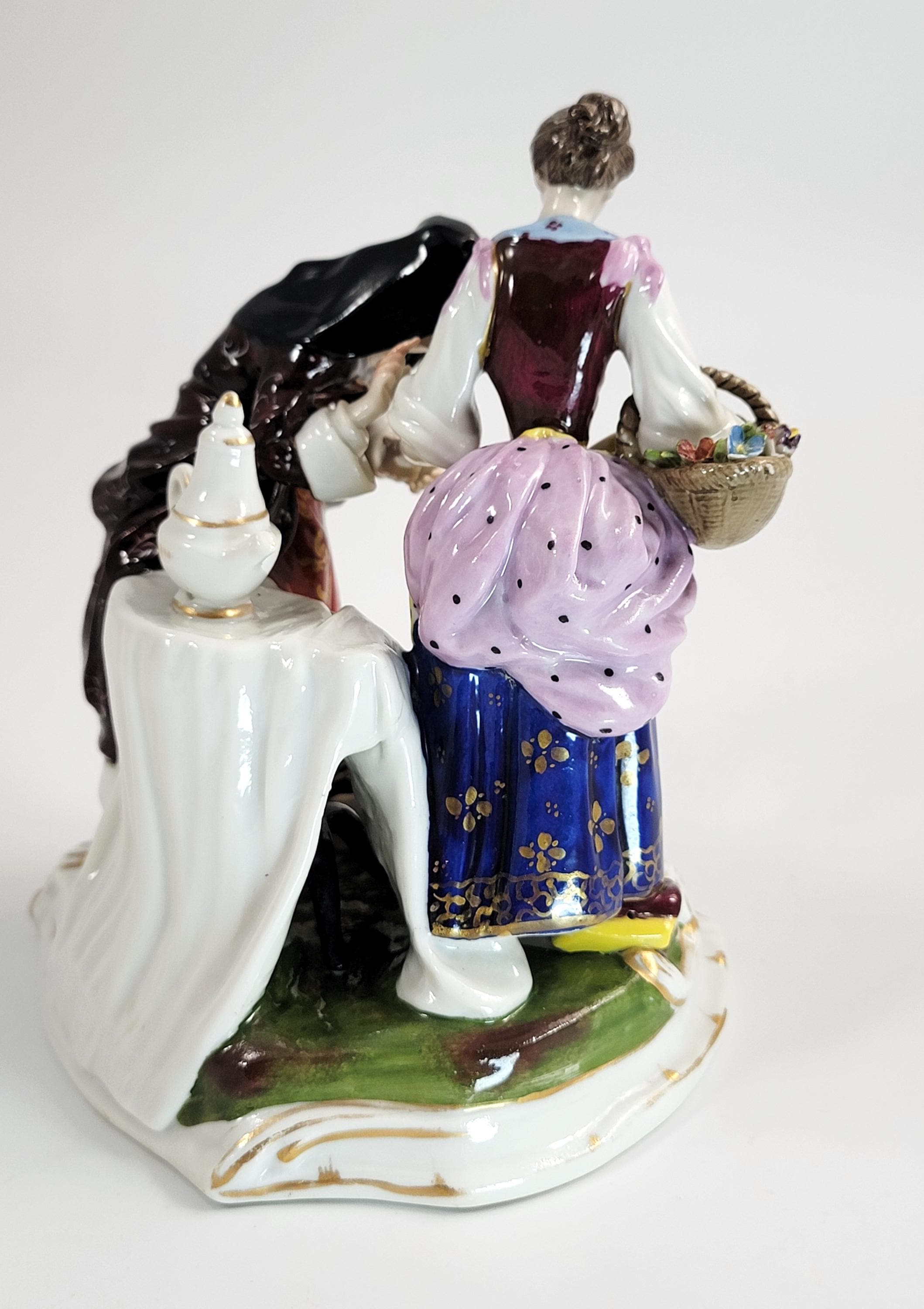 Oldest Volkstedt Porcelain Group “Fortune Teller with Cupid”, German Thuringia, 1915