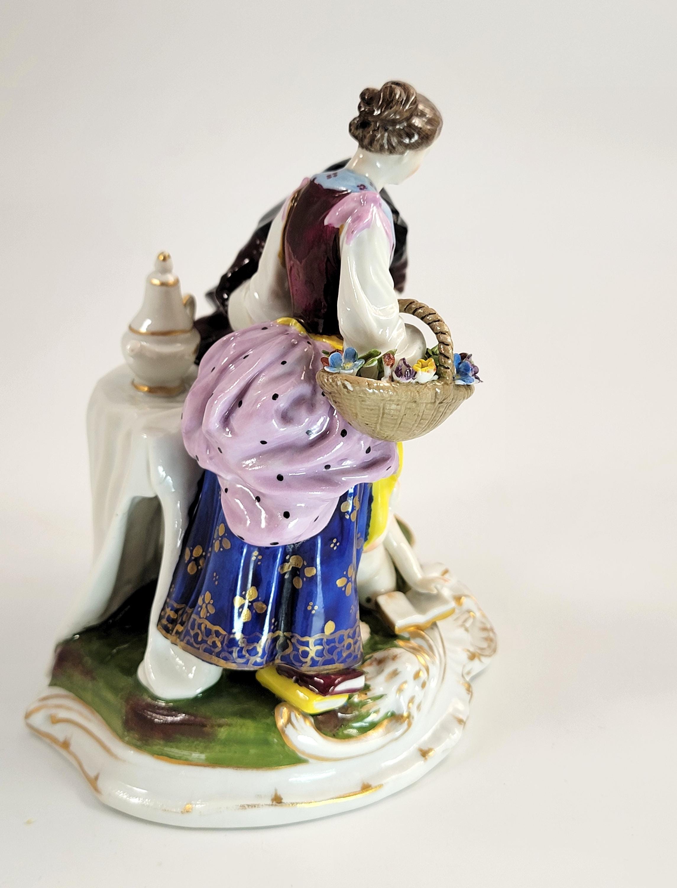 Oldest Volkstedt Porcelain Group “Fortune Teller with Cupid”, German Thuringia, 1915