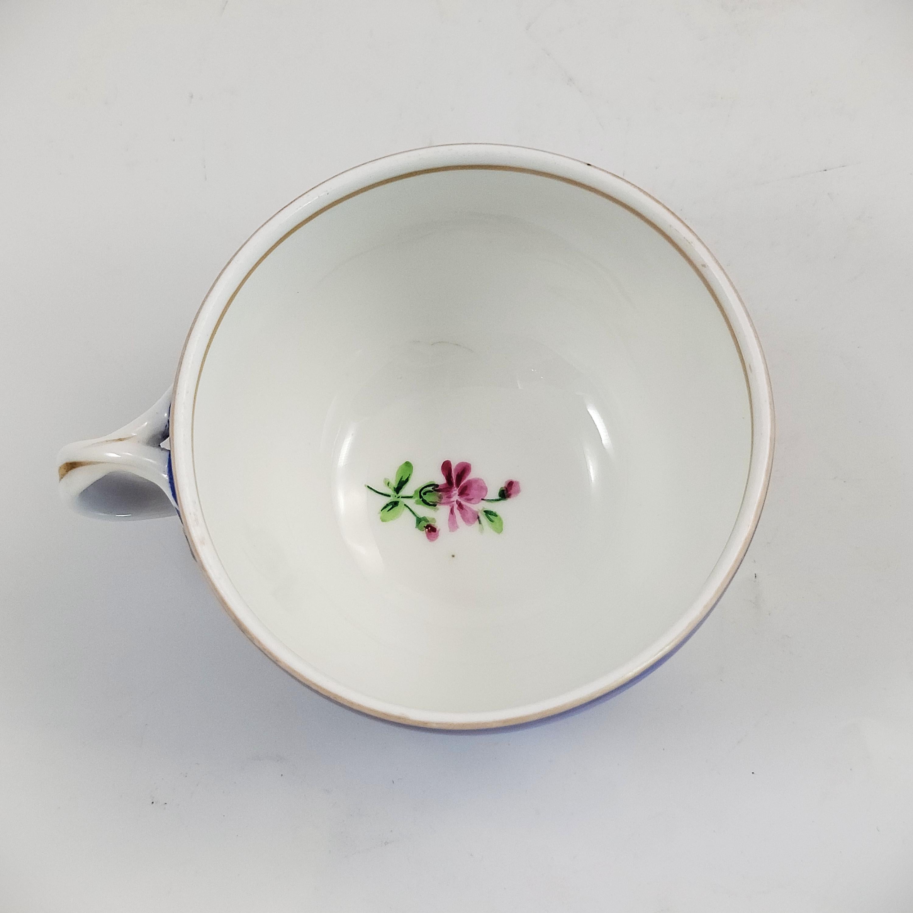Antique Gardner Russian Porcelain Tea Cup and Saucer,  c.1880