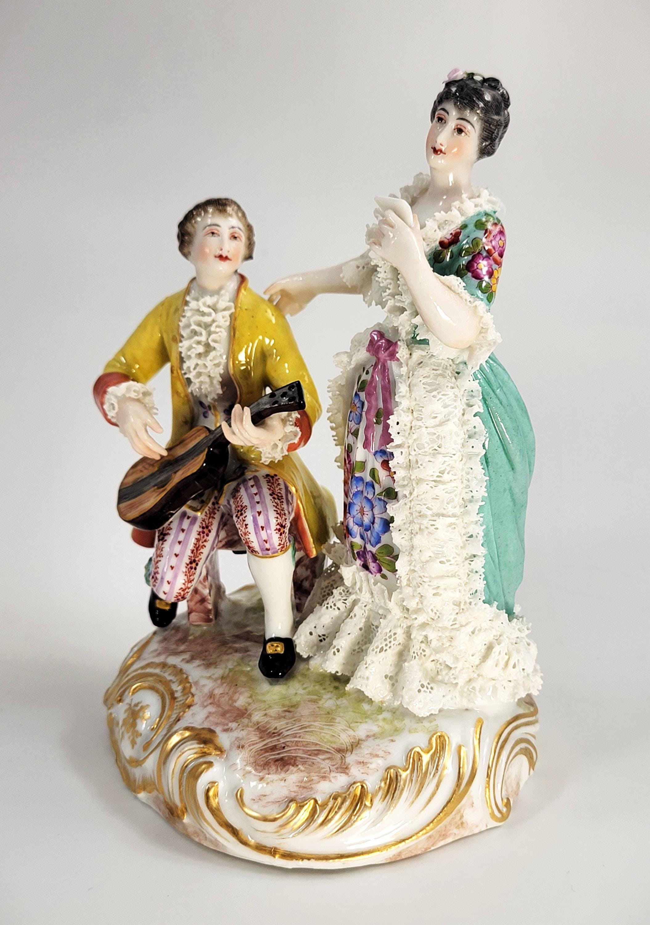 Bourdois & Bloch Paris Biscuit-Lace Porcelain Group “Duo” Singer and Guitarist, c.1868