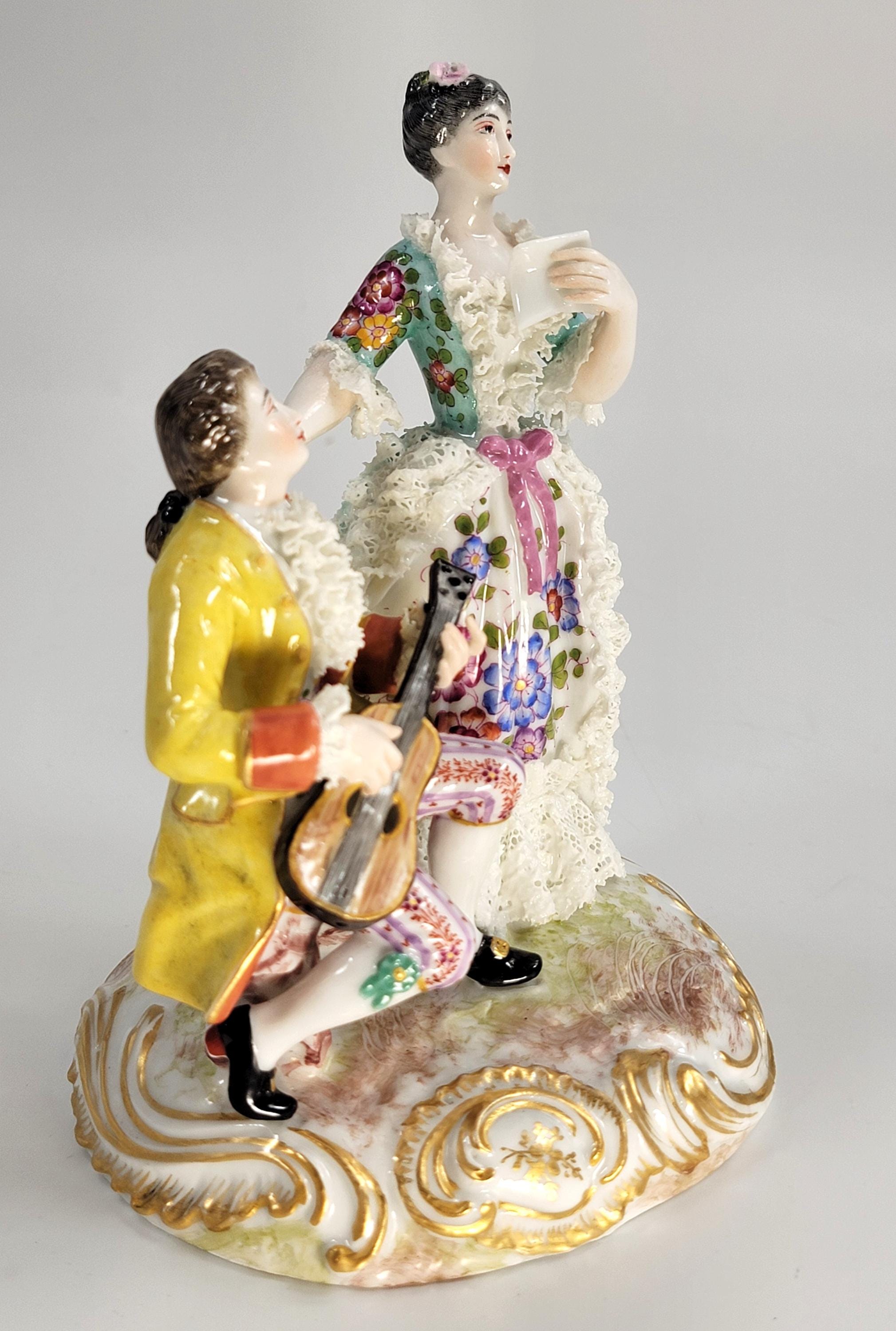 Bourdois & Bloch Paris Biscuit-Lace Porcelain Group “Duo” Singer and Guitarist, c.1868