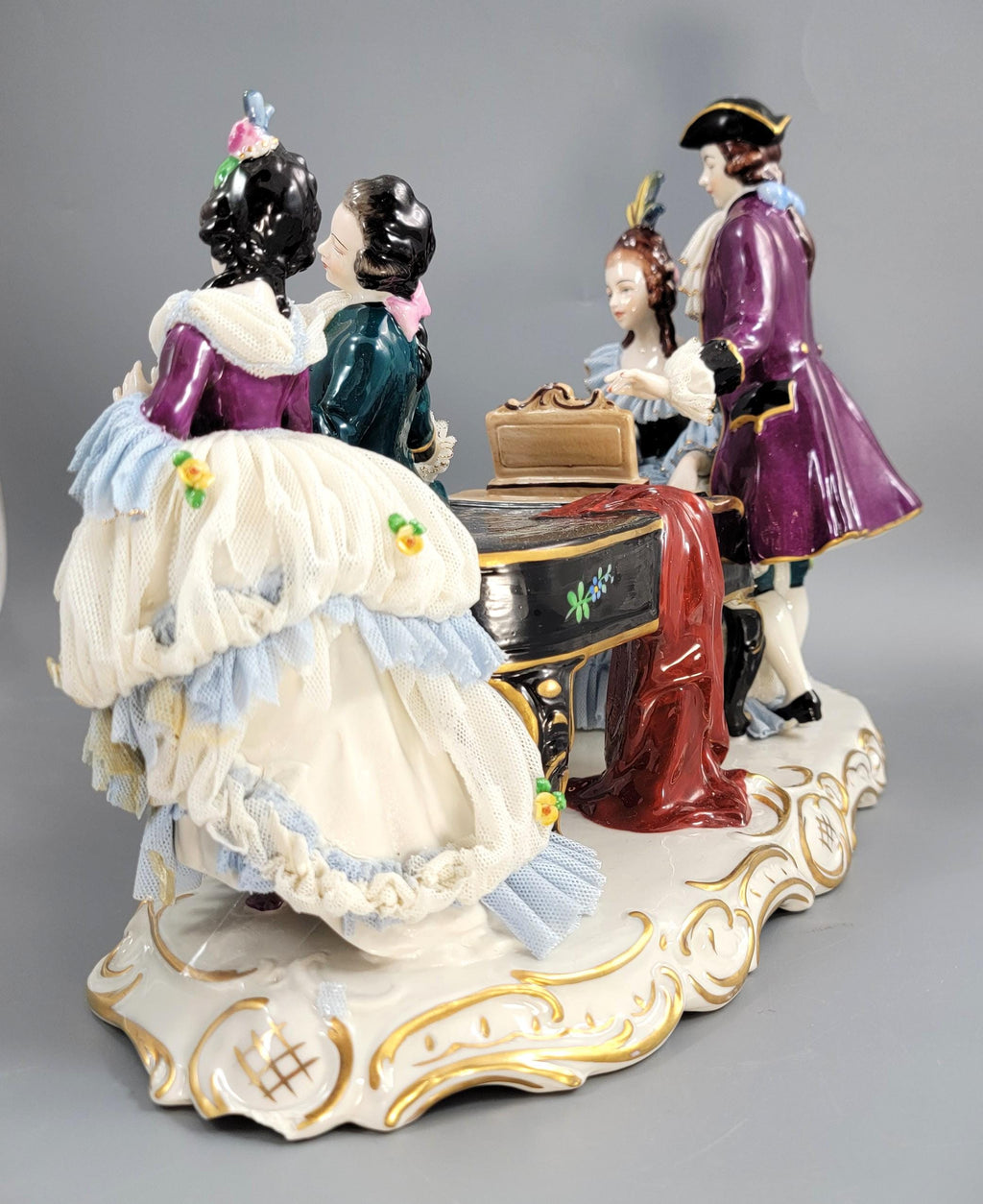 Ernst Bohne Söhne Lace Figural Group, Piano Scene, c.1901.