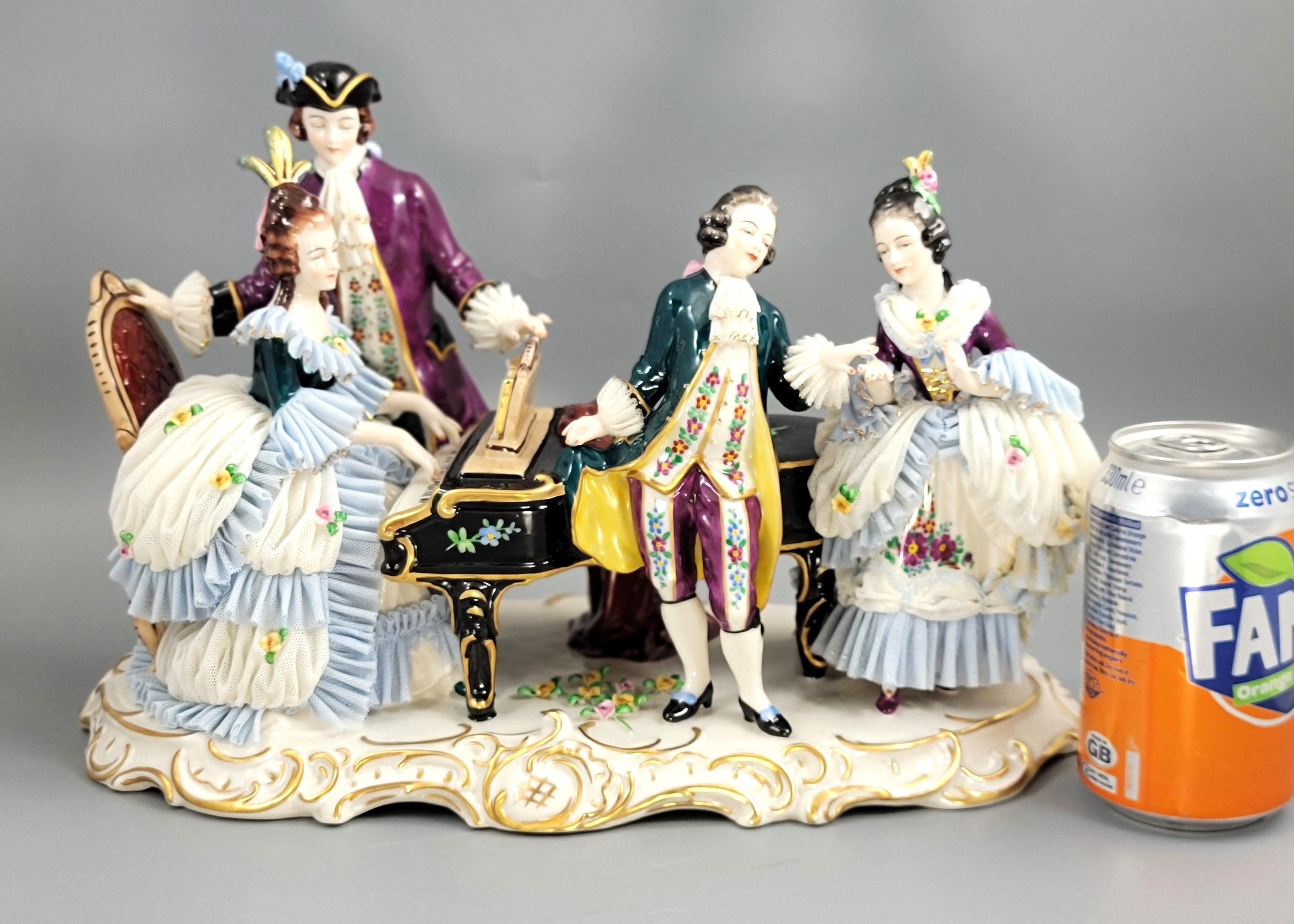 Ernst Bohne Söhne Lace Figural Group, Piano Scene, c.1901.