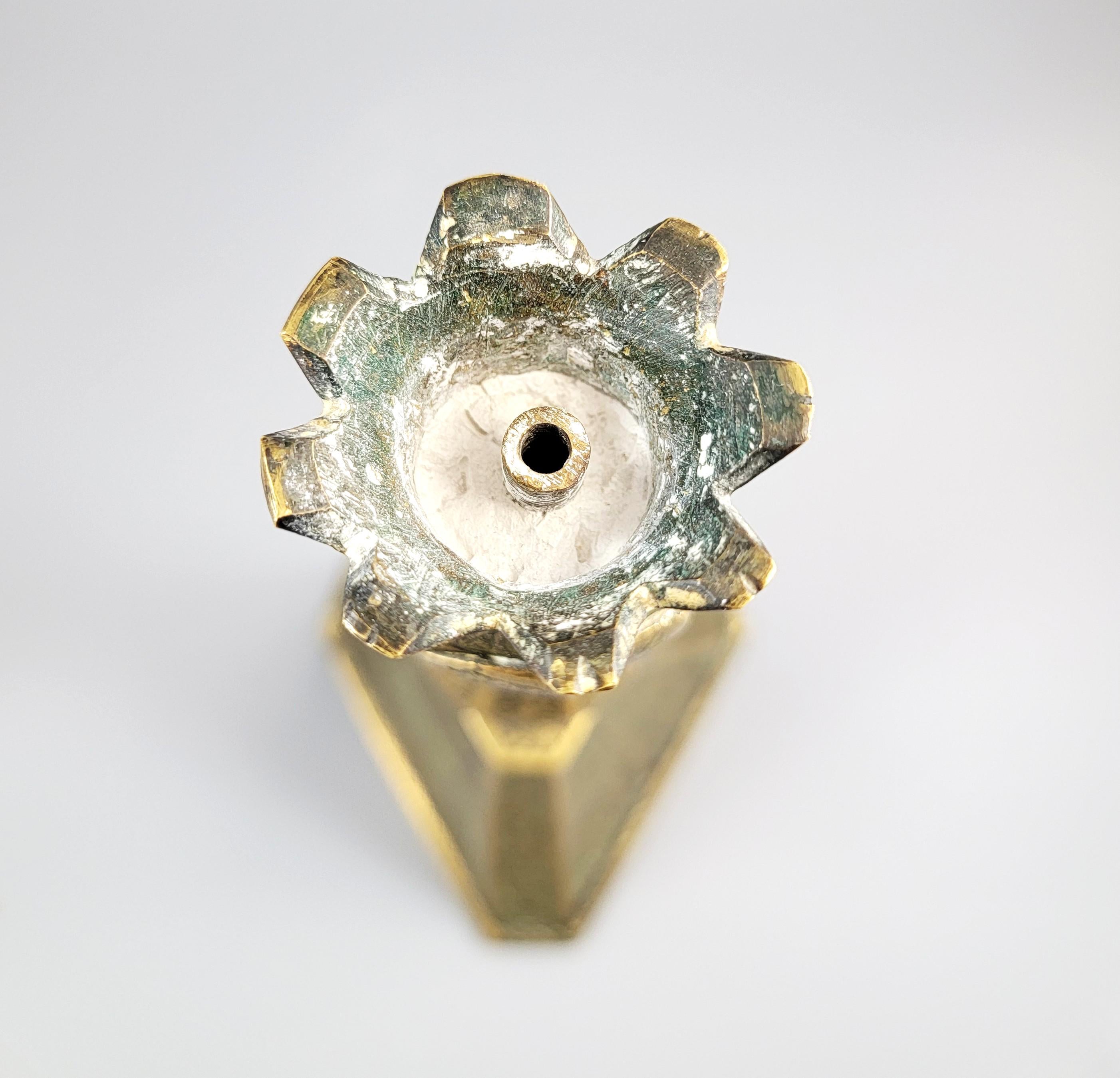 Qajar Persian Engraved Brass Candlestick, c.1880, Large Hand Work