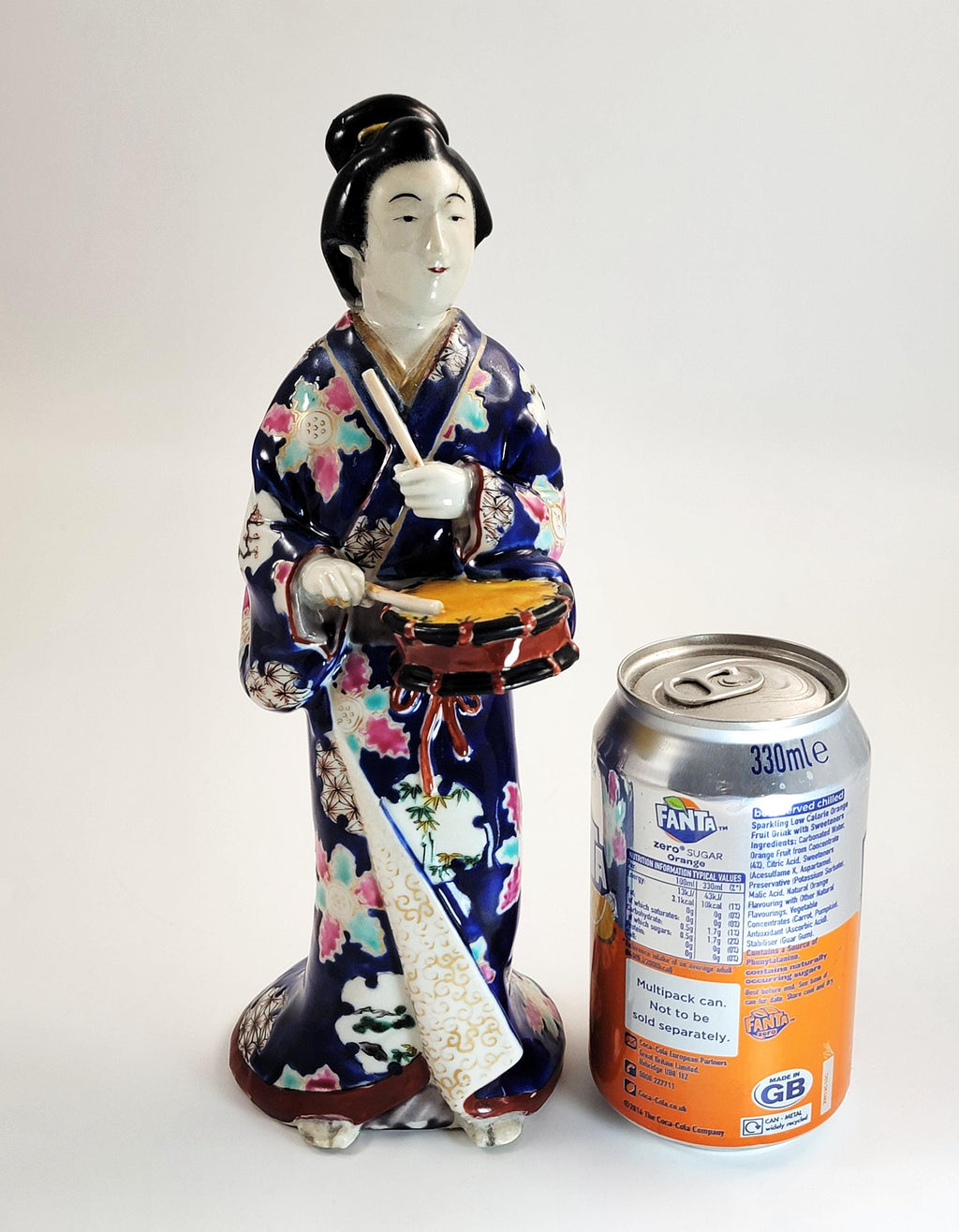 Antique Japanese Kutani Bijin Musician with Shime-Daiko, Meiji c. 1890