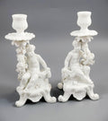 Rare Antique Minton Pair of Figural Candlesticks (Putti), c.1820s