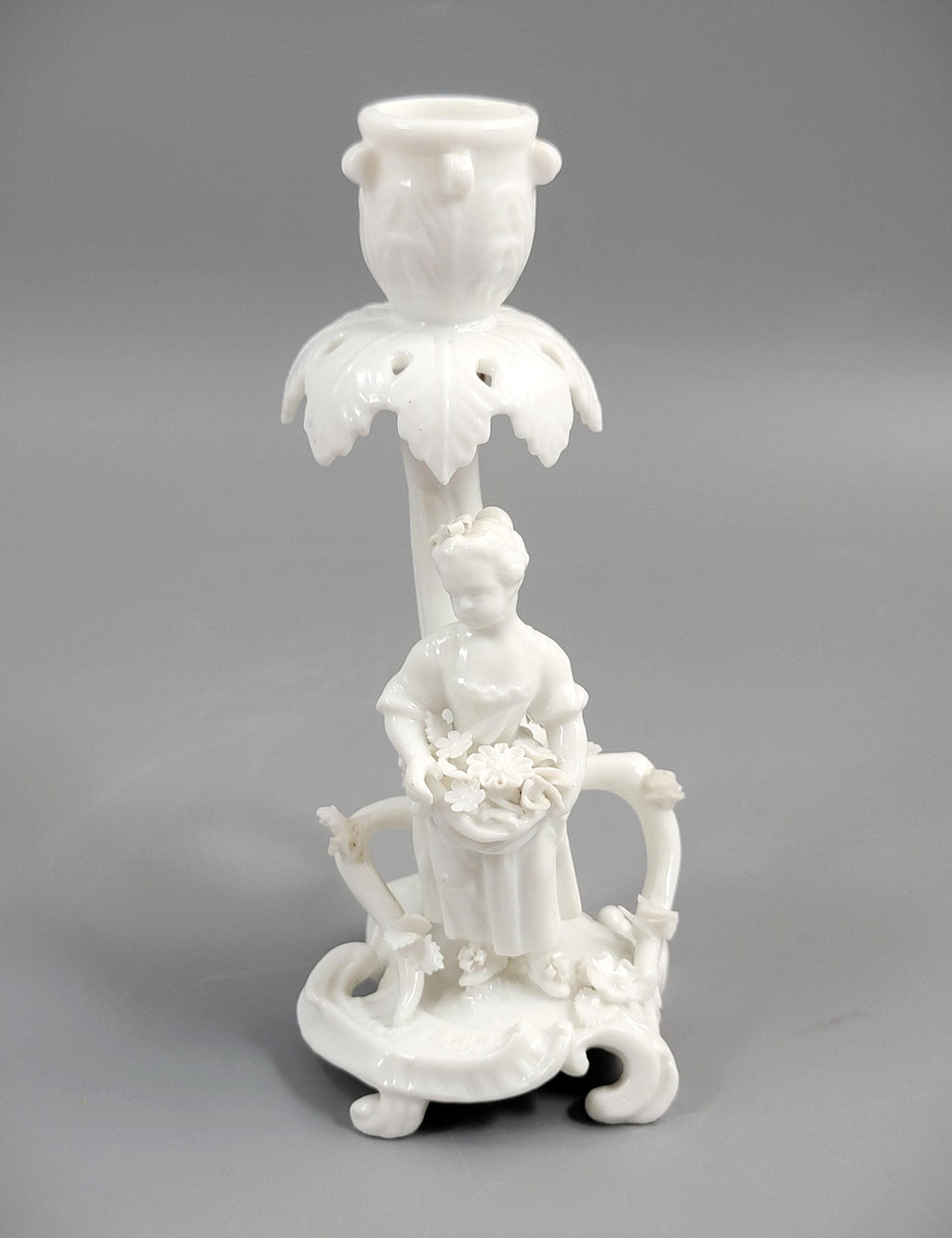 Rare Antique Minton Go-to-Bed Candlestick, Girl with Flowers, c.1820