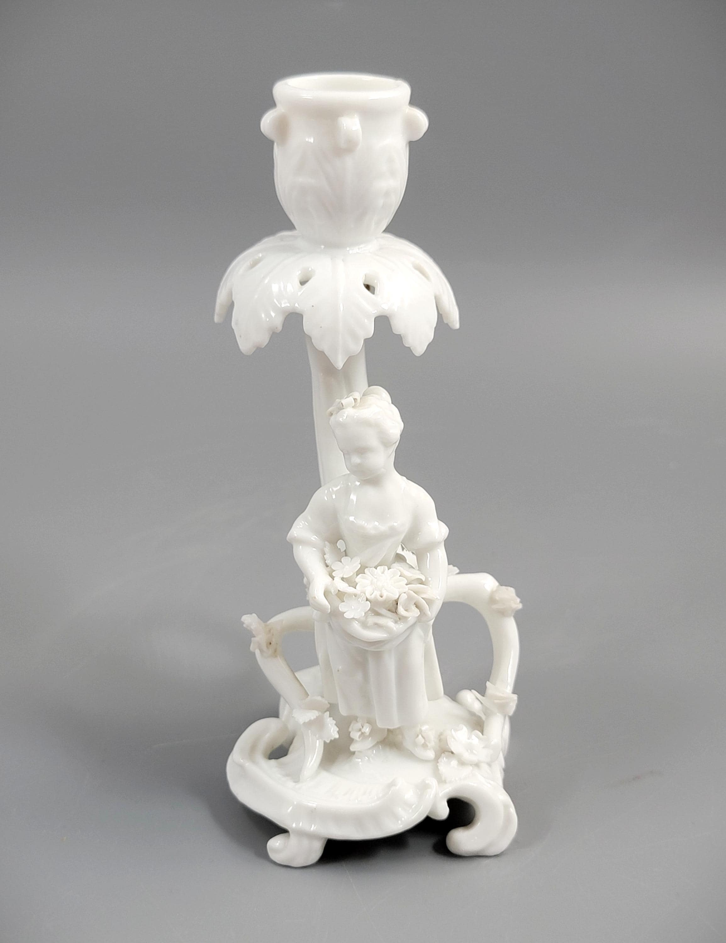 Rare Antique Minton Go-to-Bed Candlestick, Girl with Flowers, c.1820