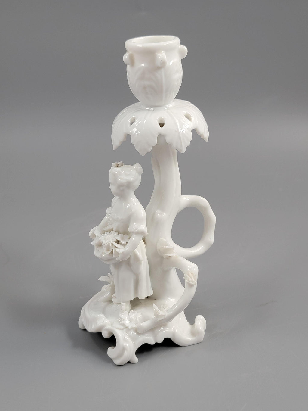 Rare Antique Minton Go-to-Bed Candlestick, Girl with Flowers, c.1820