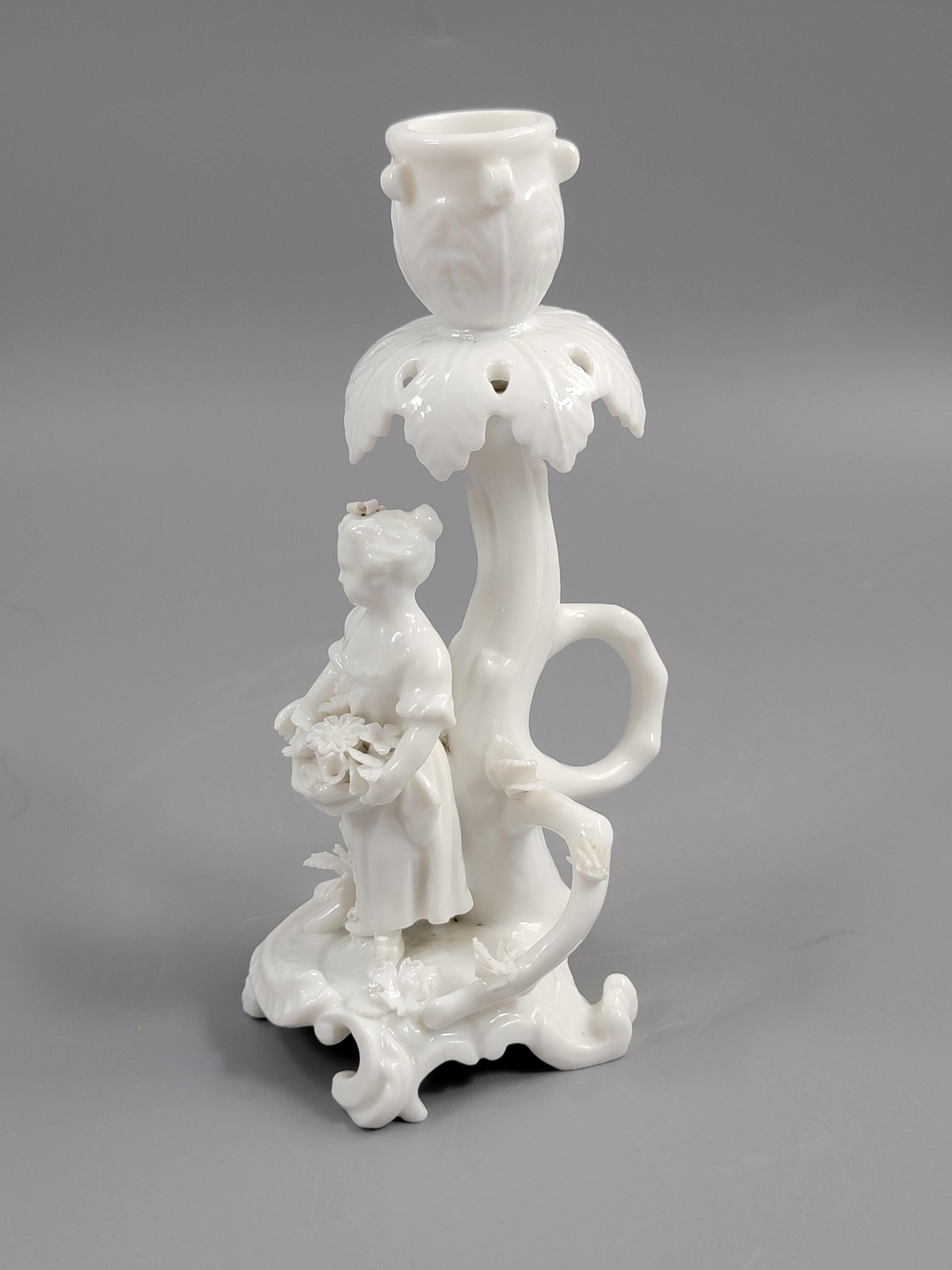 Rare Antique Minton Go-to-Bed Candlestick, Girl with Flowers, c.1820