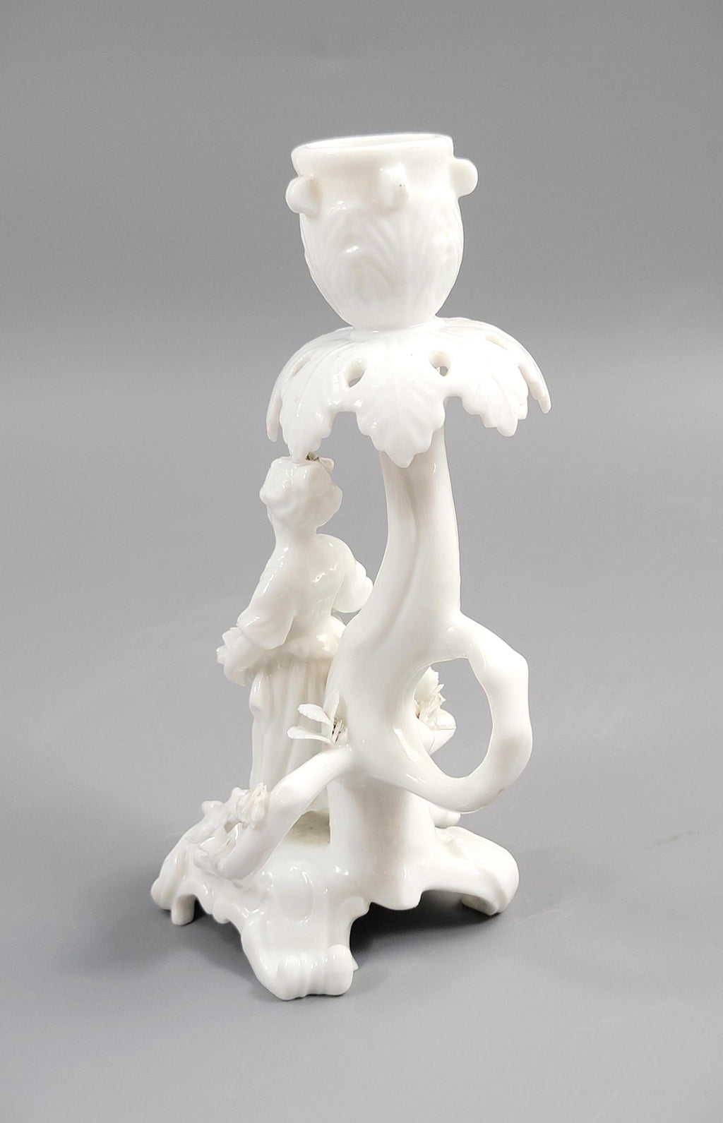 Rare Antique Minton Go-to-Bed Candlestick, Girl with Flowers, c.1820