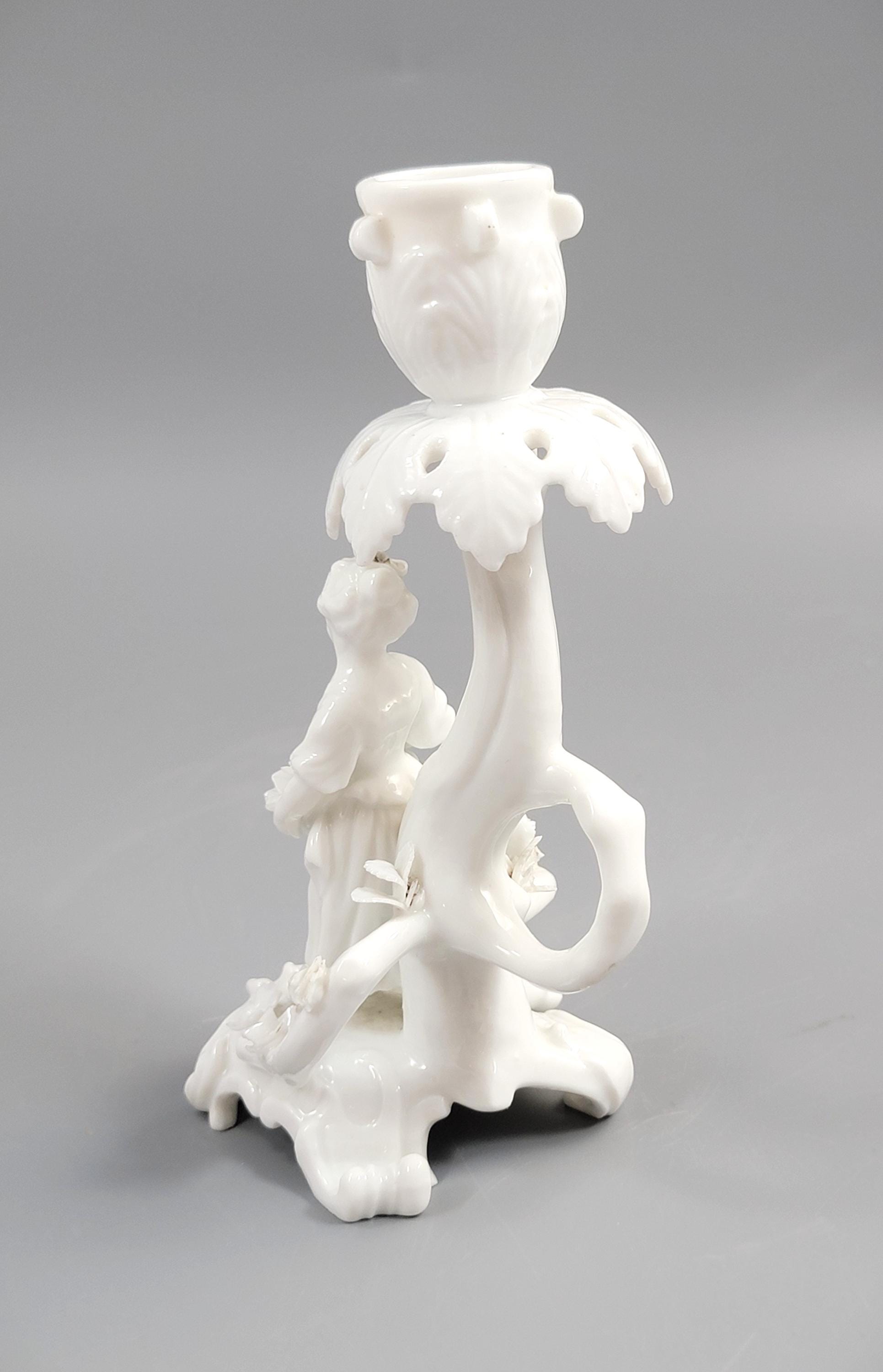 Rare Antique Minton Go-to-Bed Candlestick, Girl with Flowers, c.1820