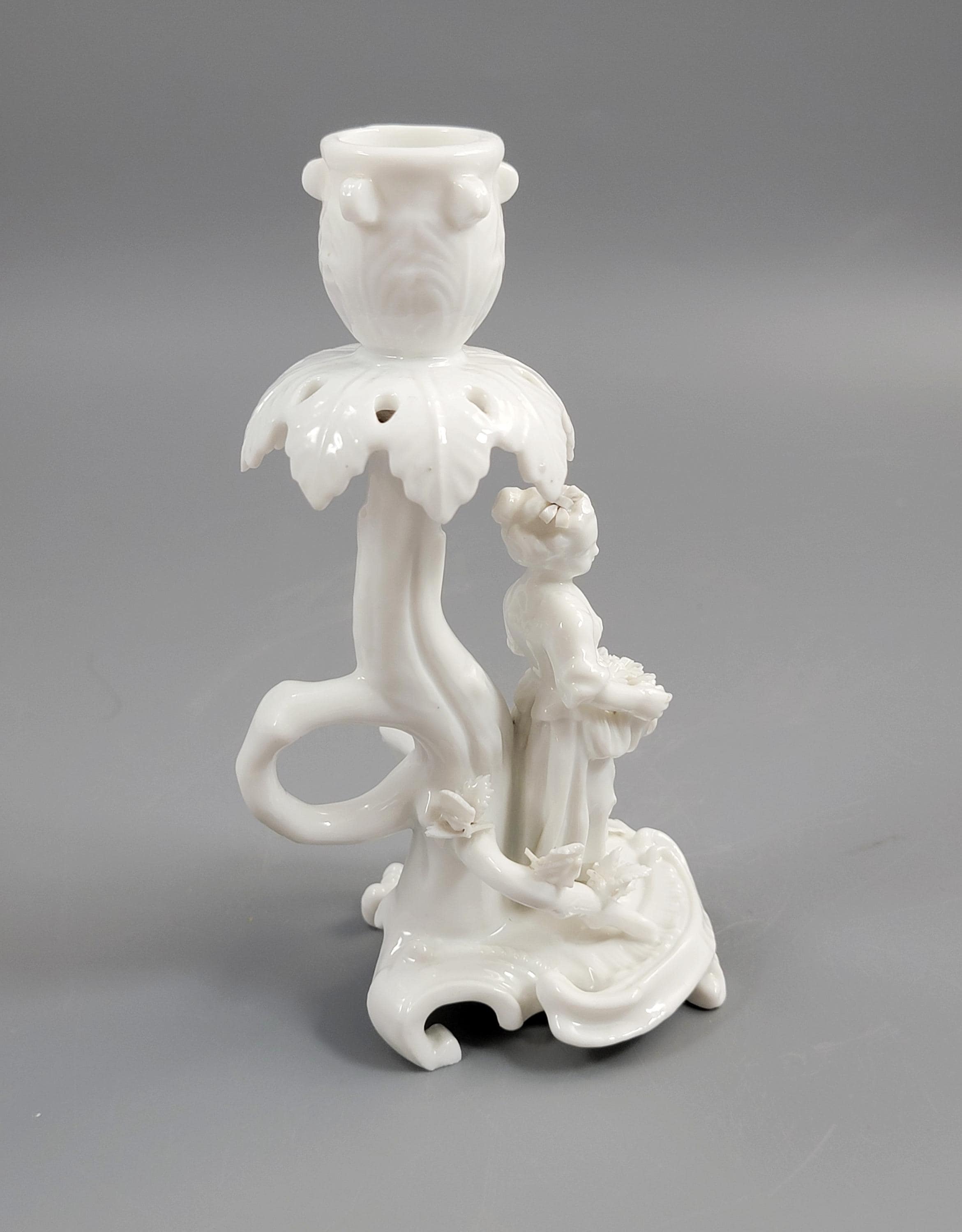 Rare Antique Minton Go-to-Bed Candlestick, Girl with Flowers, c.1820