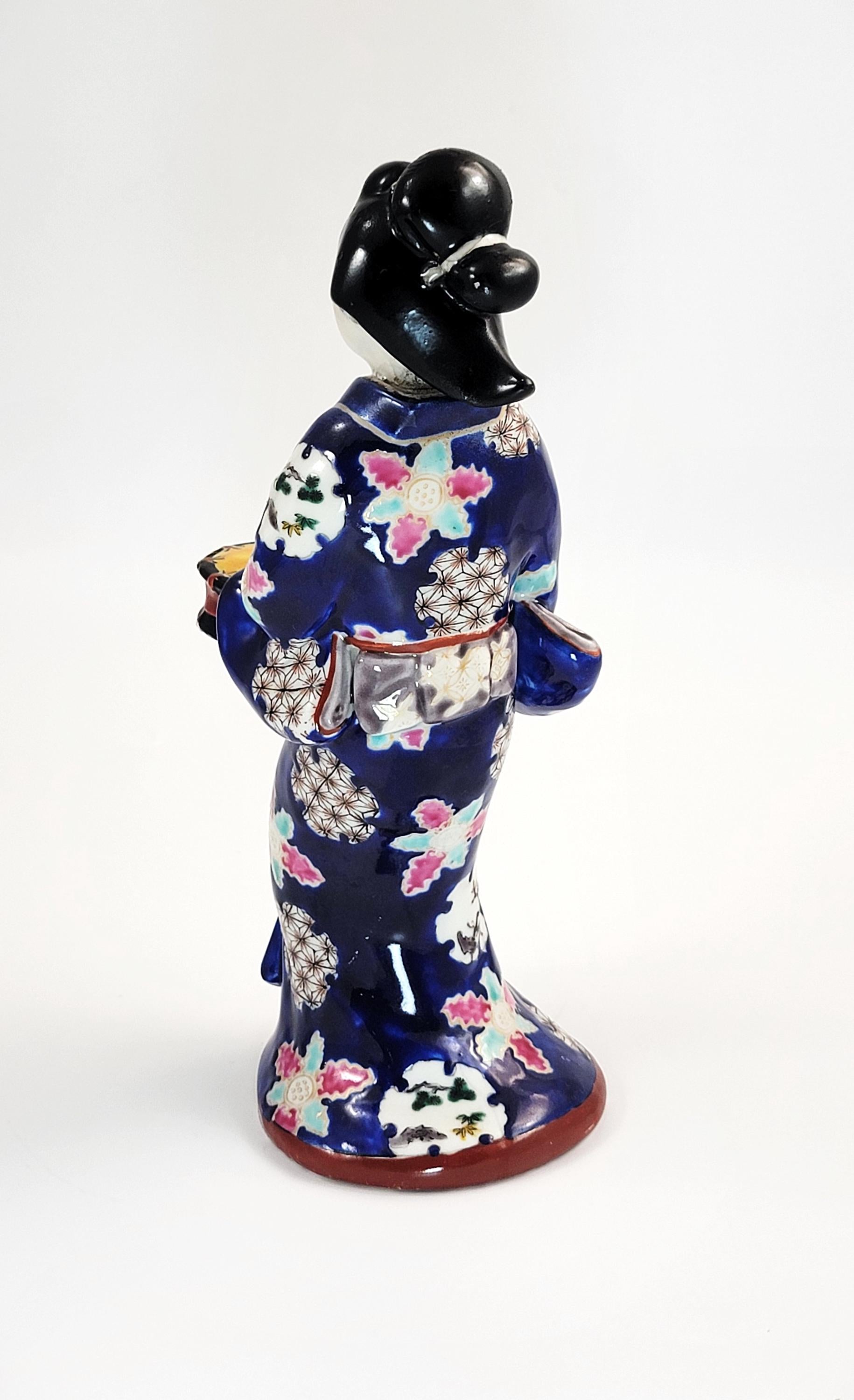 Antique Japanese Kutani Bijin Musician with Shime-Daiko, Meiji c. 1890