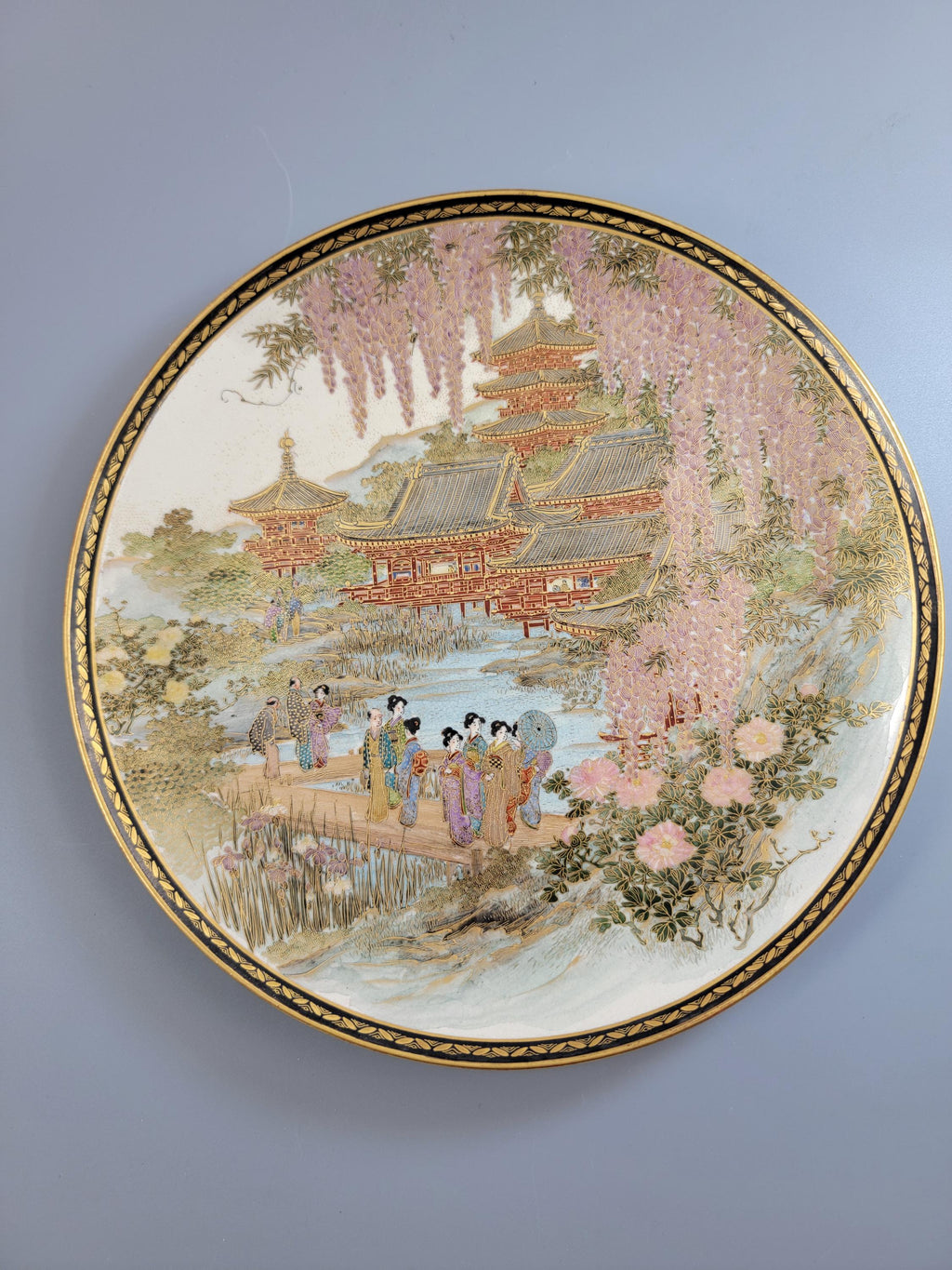 Antique Satsuma plate c.1890 with famous Meizan (明山) mark